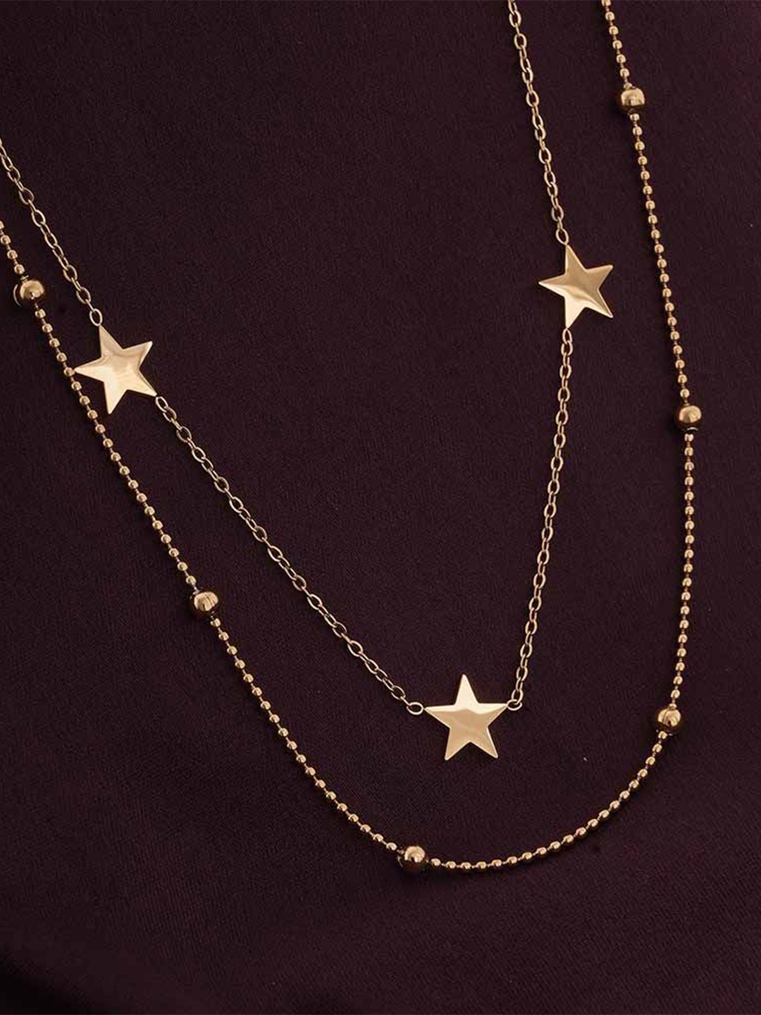 

PALMONAS 18K Gold-Plated Stainless Steel Layered Cosmic Beads and Stars Chain