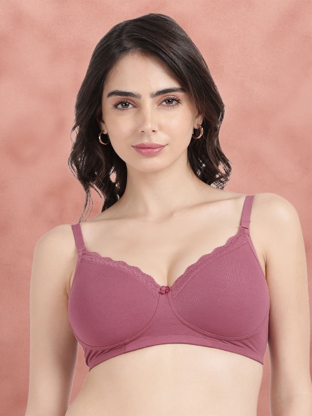 

Susie Women T-shirt Half Coverage Lightly Padded Cotton Gym Bra, Mauve