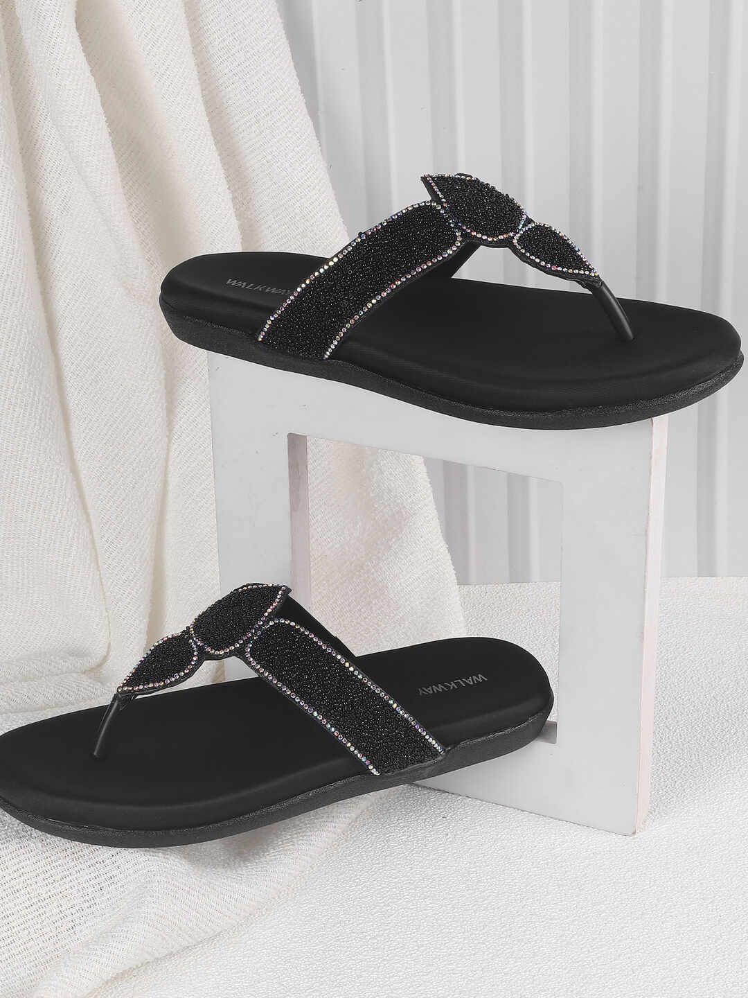 

WALKWAY by Metro Striped Block Sandals with Tassels, Black