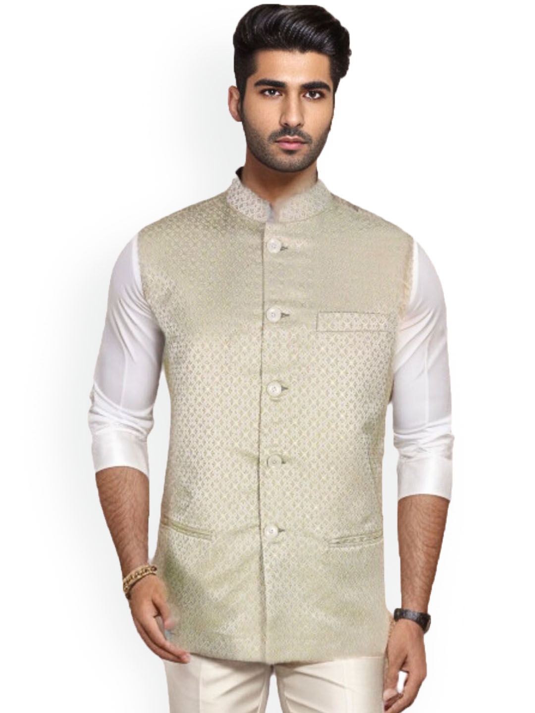 

Blacksmith Woven Design Nehru Jacket, Gold