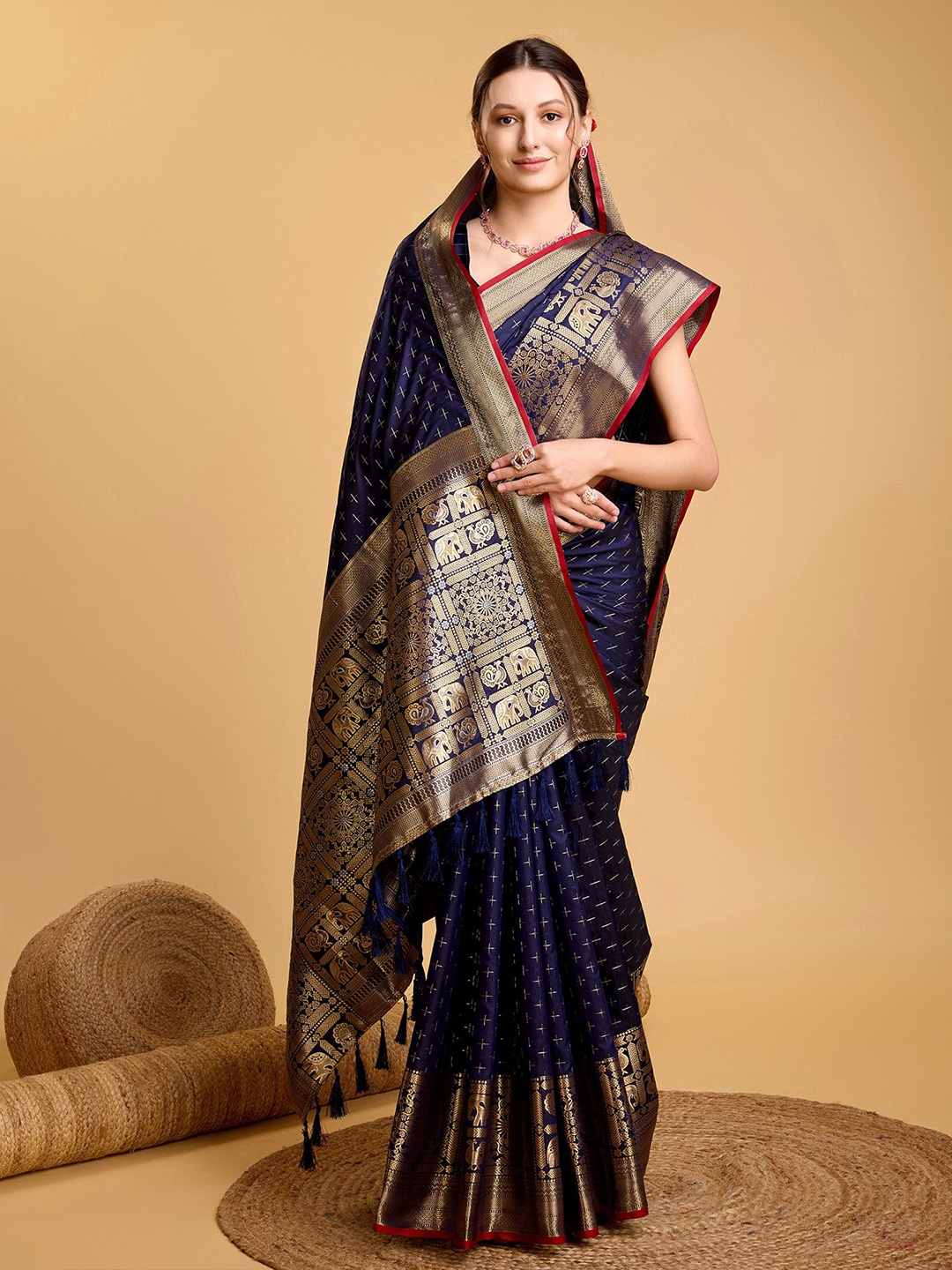 

KSM PRINTS Woven Design Saree With Blouse Piece, Blue