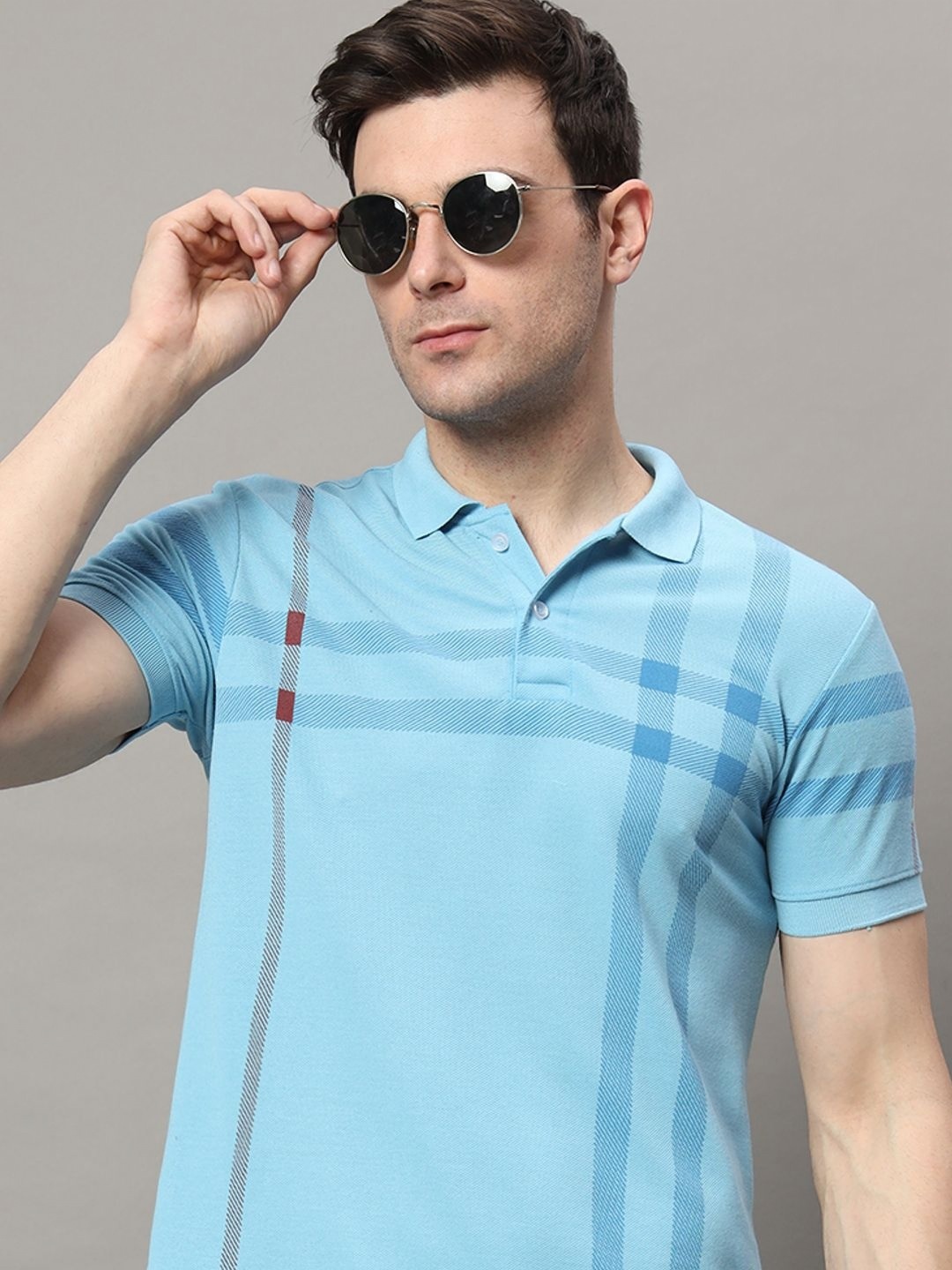 

RELANE Men Striped Polo Collar Cotton T-shirt, Turquoise blue