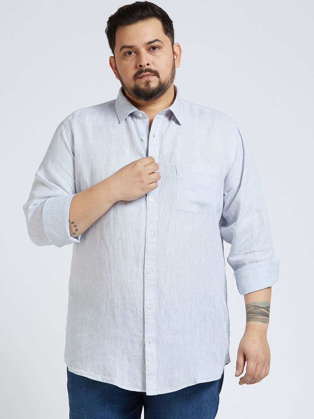 

Sizeupp Men Plus Size Standard Oversized Fit Spread Collar Solid Linen Casual Shirt, Grey