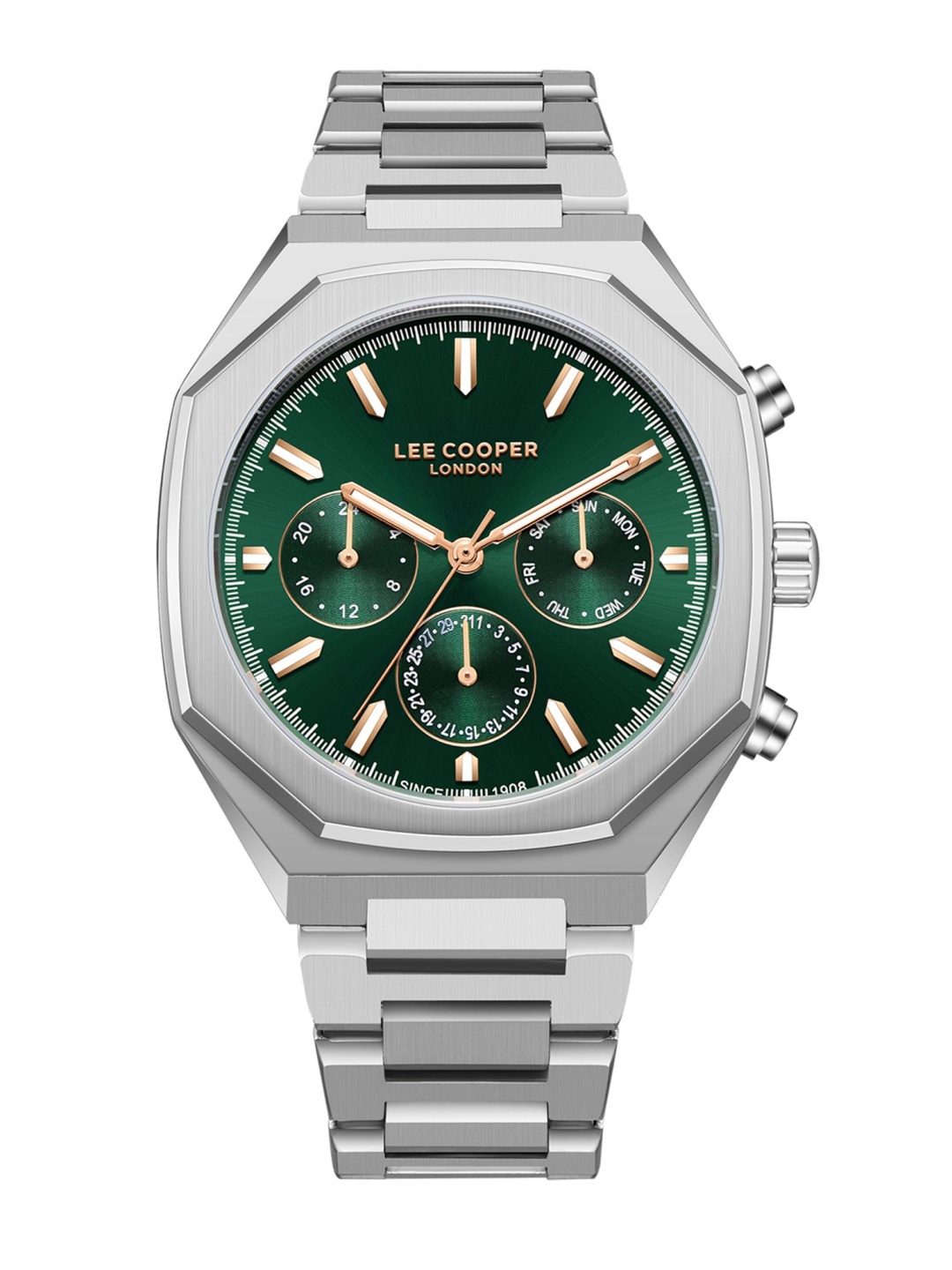 

Lee Cooper Men Brass Dial & Stainless Steel Bracelet Style Straps Analogue Multi Function Watch LC08045.370, Green
