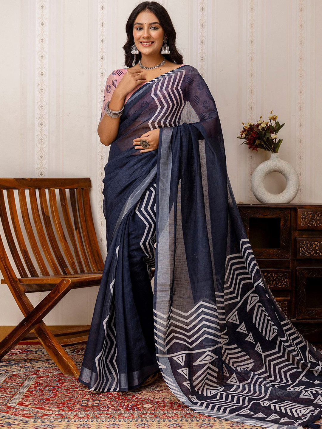 

Mitera Striped Saree, Blue
