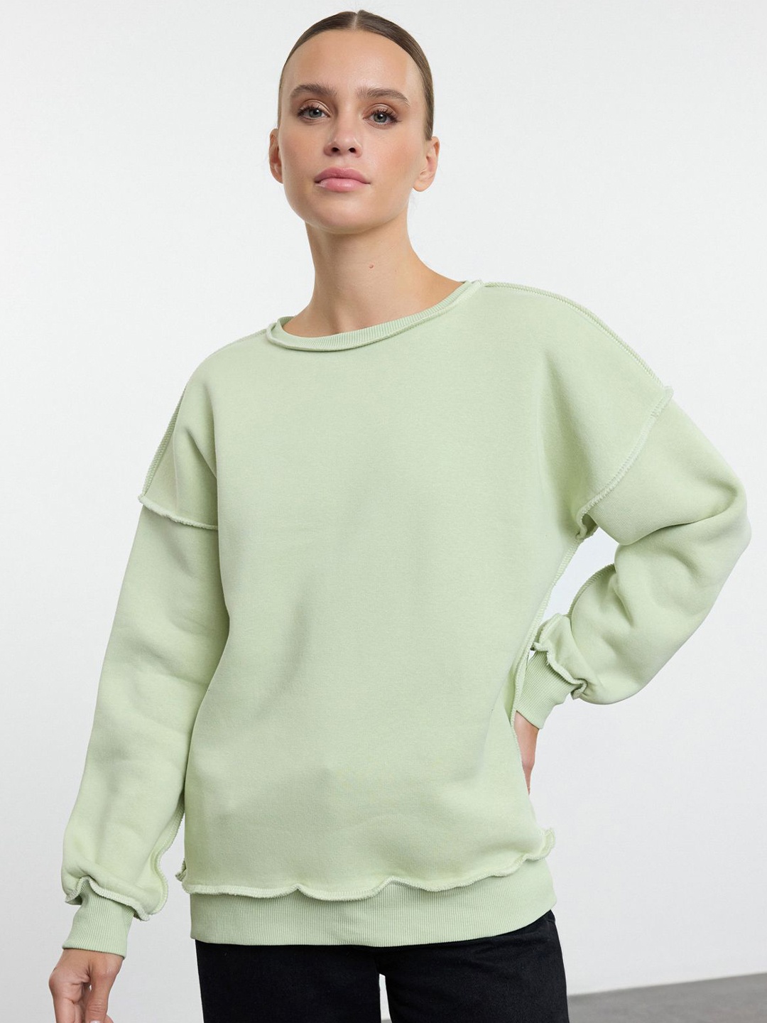 

Trendyol Women Round Neck Sweatshirt, Green