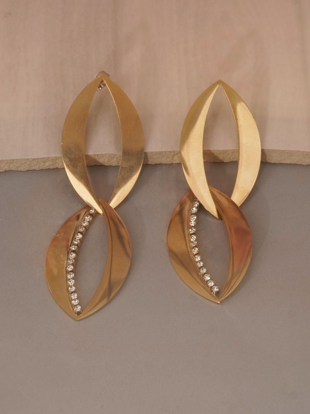 

Niscka Gold-Plated Zircon Studded Contemporary Shaped Drops Earrings