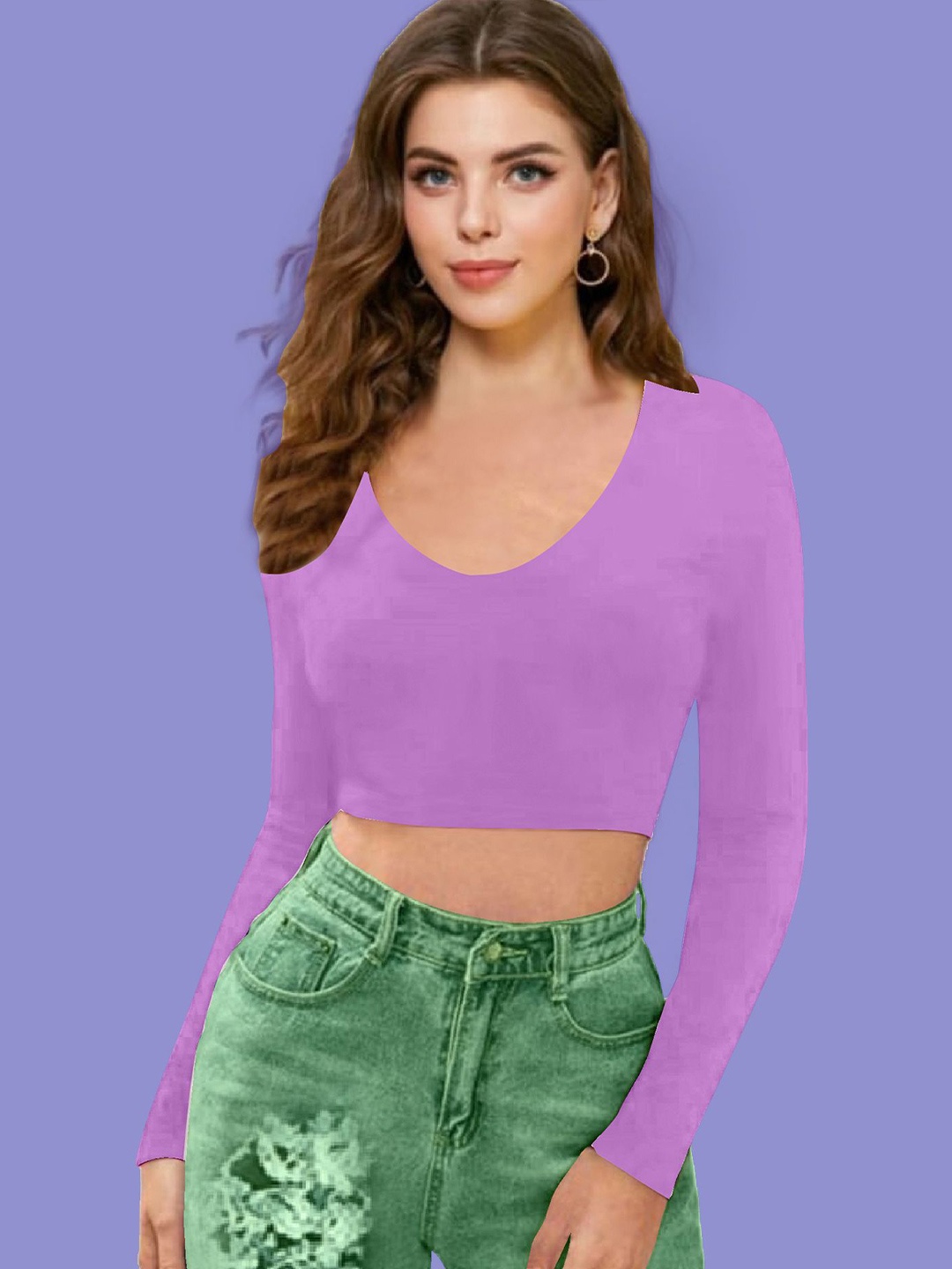 

Dream Beauty Fashion V-Neck Crop Top, Lavender