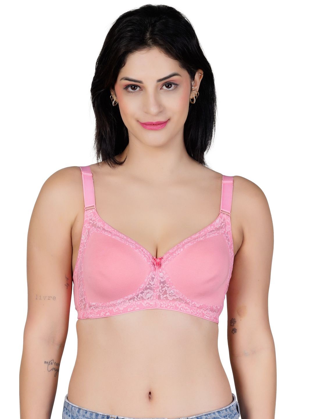 

LACYLUXE Women Self Design Full Coverage Lightly Padded Minimizer Bra, Pink
