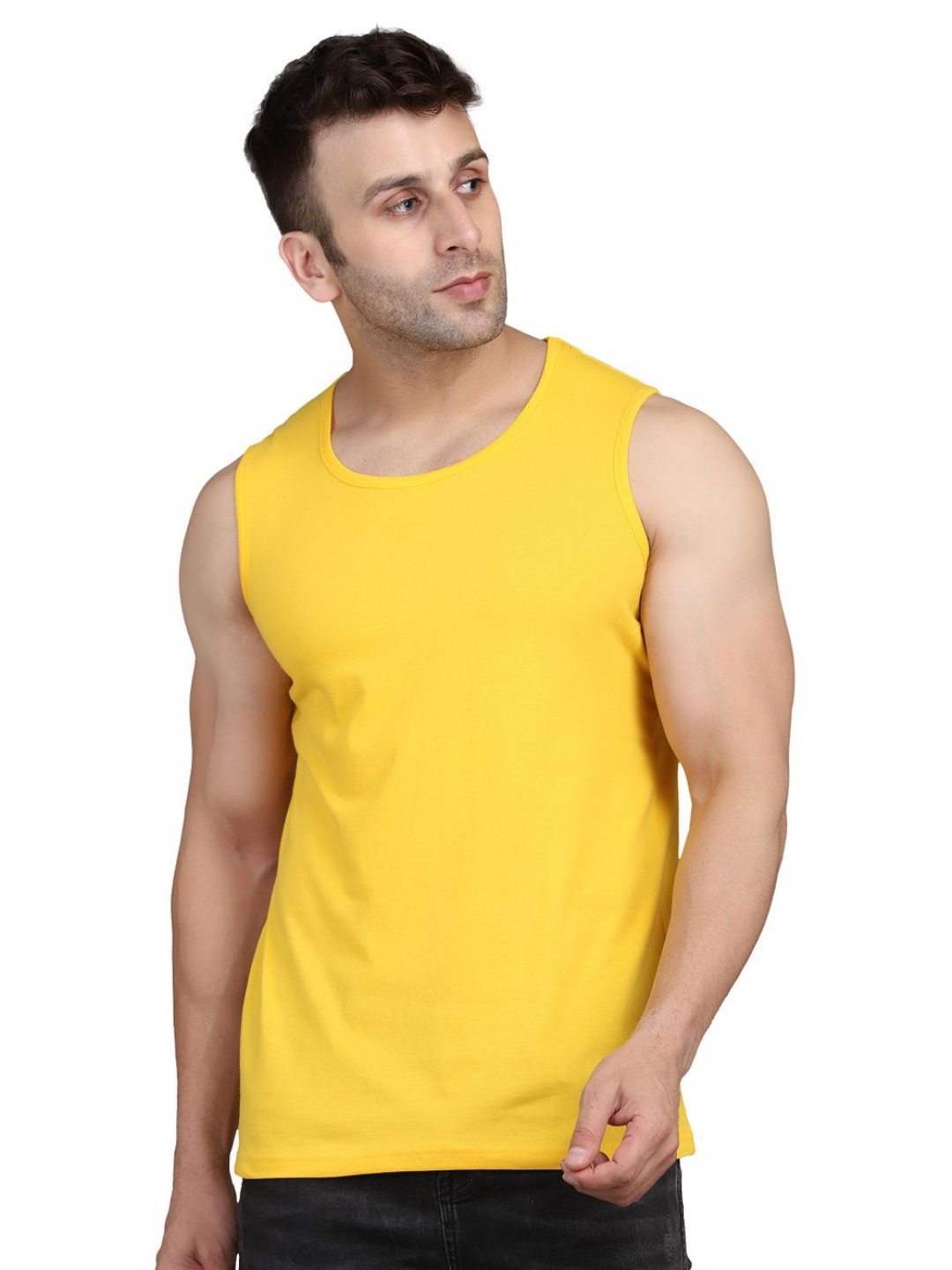 

WOOSTRO Men Pack Of 2 Solid Round Neck Cotton Slim Fit T-shirts, Yellow