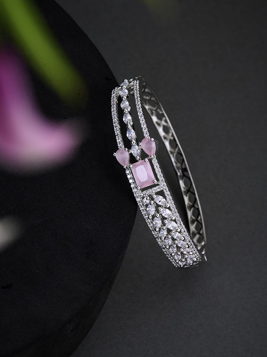 

ATIBELLE Silver-Plated Cubic Zirconia Bangle-Style Bracelet