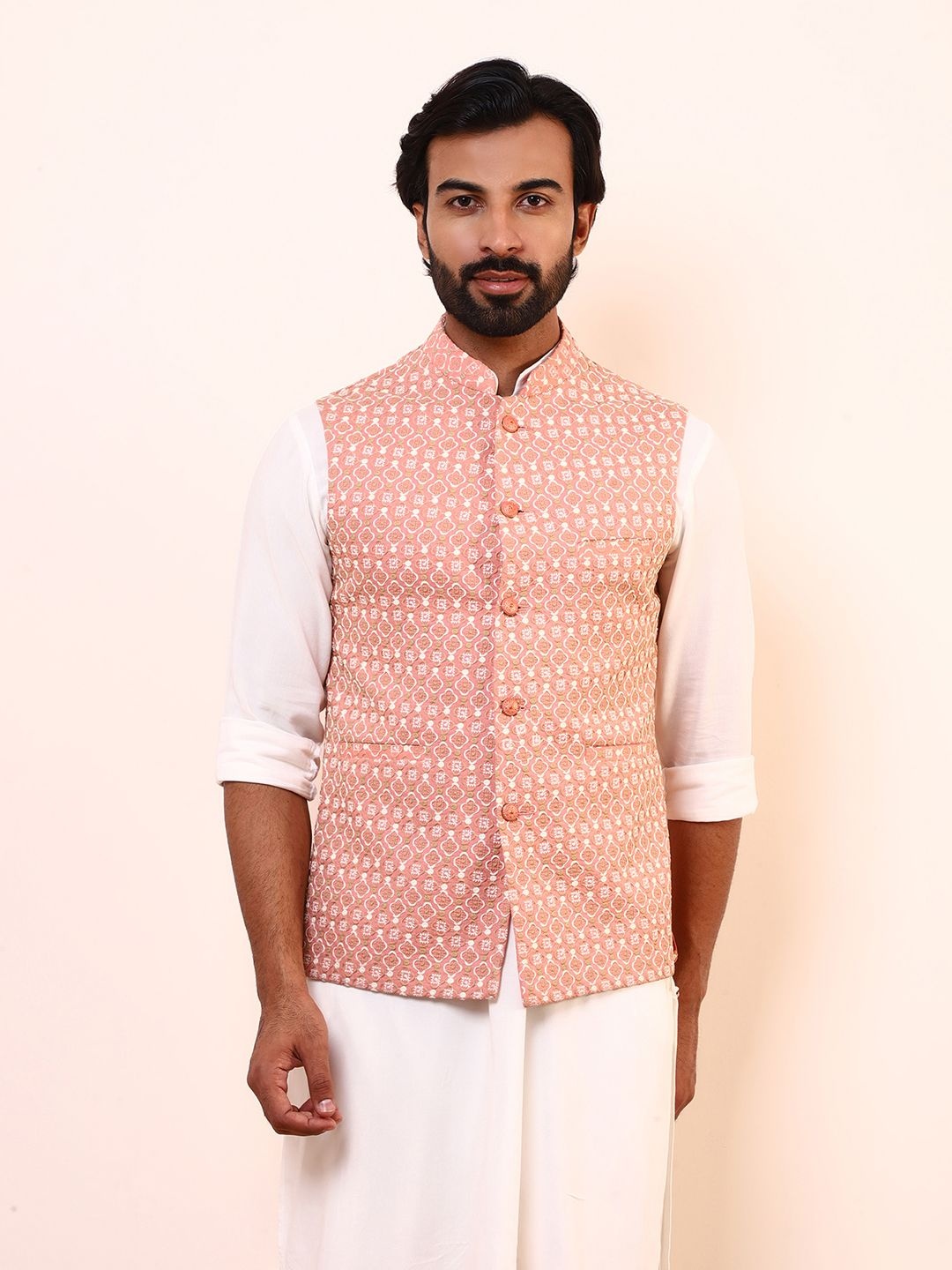 

Satwaa Ethnic Motifs Embroidered Nehru Jacket, Pink