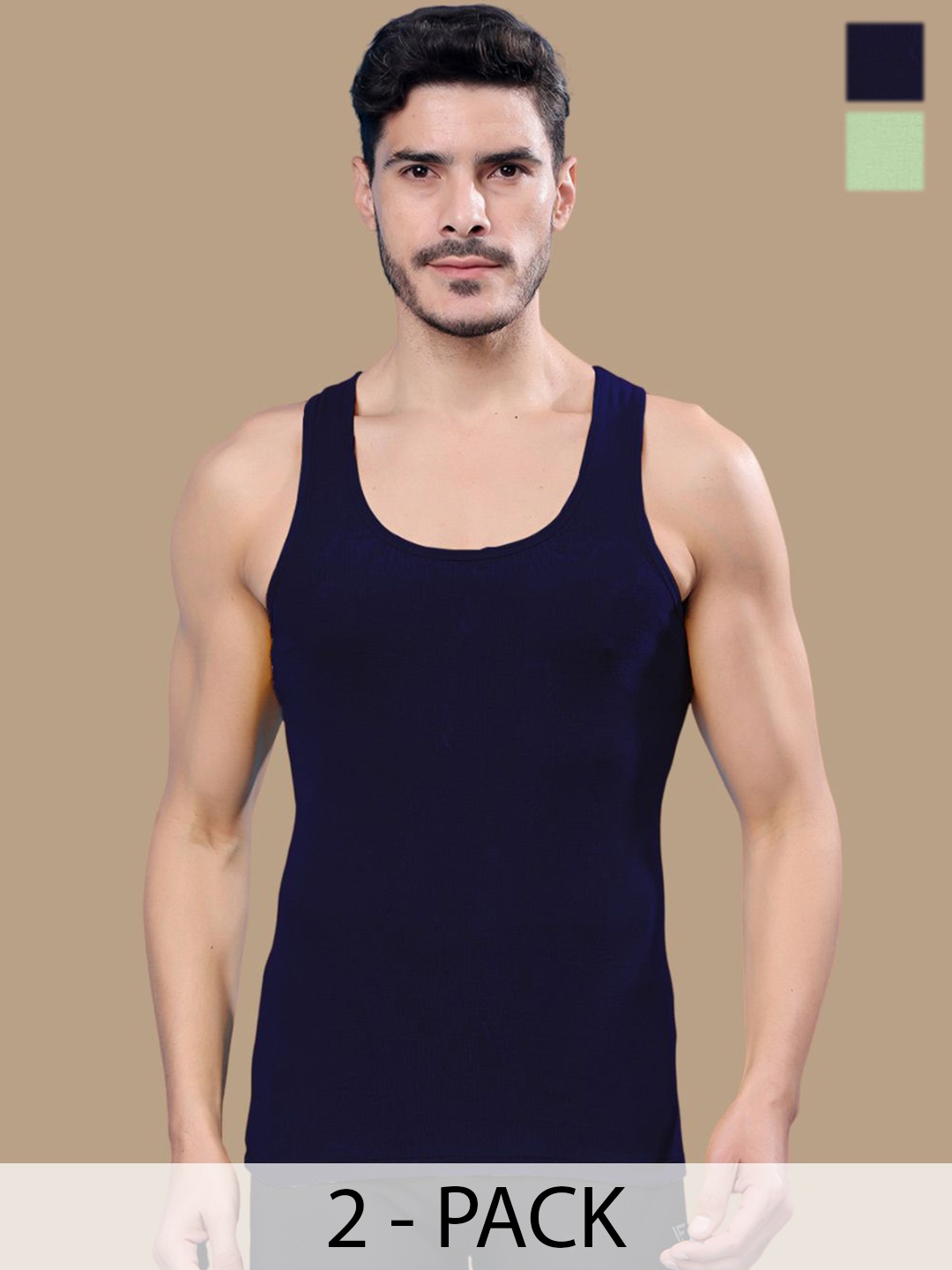 

Friskers Men Pack Of 2 Round Neck Ribbed Cotton Gym Vest 17012025R-05-33, Blue