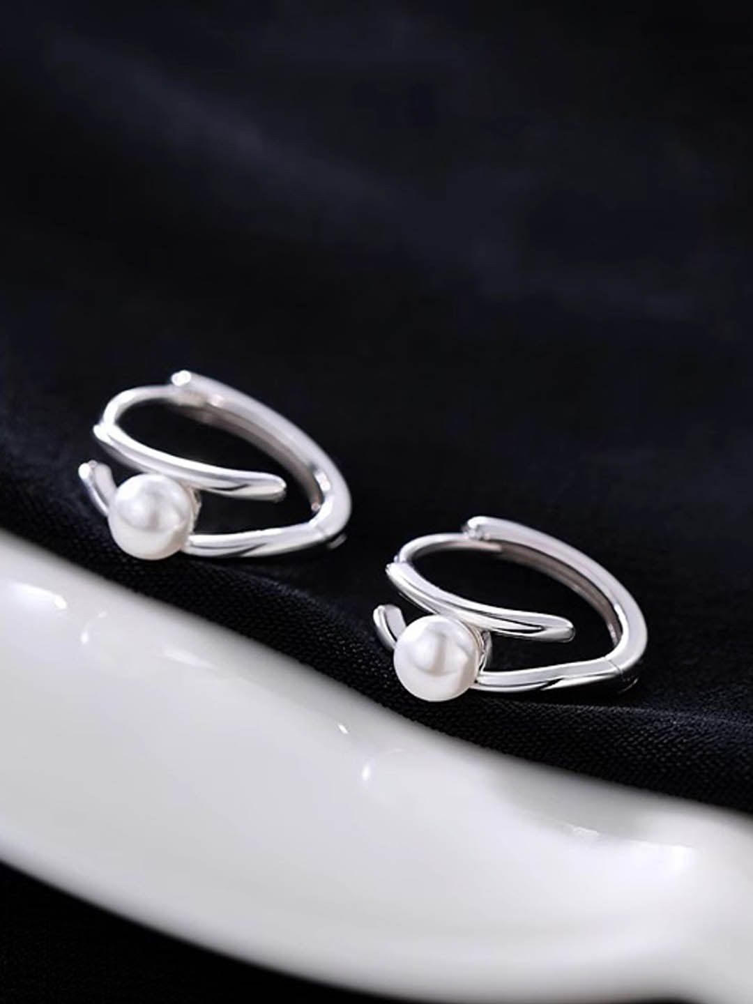 

StyleCast Pearls Contemporary Shaped Hoop Earrings, Silver
