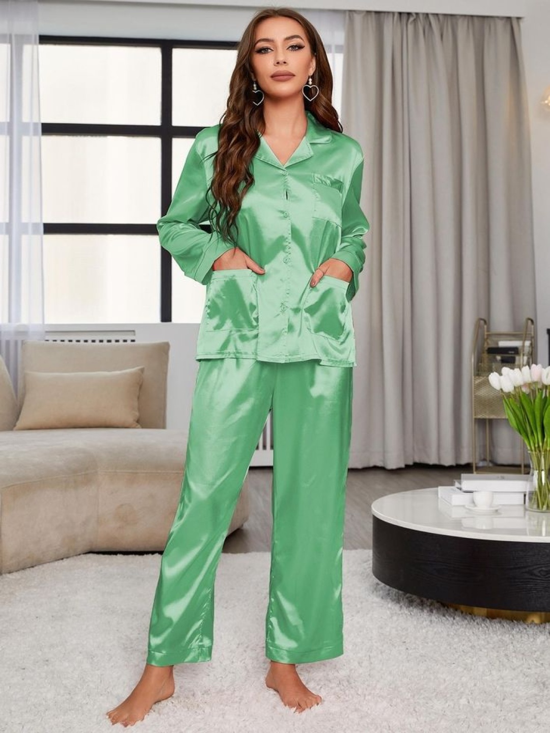

LULU & SKY Women Satin Night suit, Green
