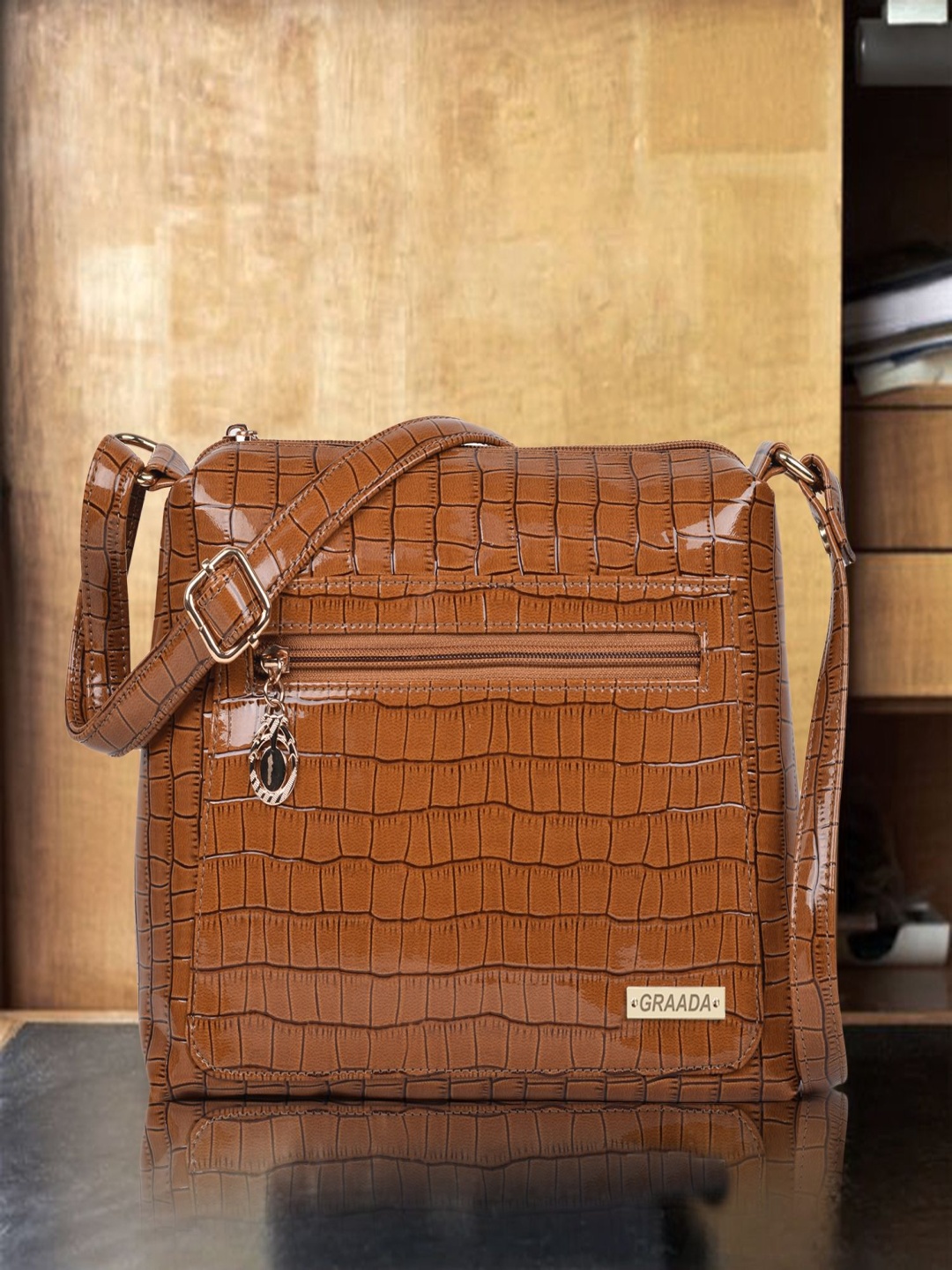 

GRAADA Women Textured Crossbody Leather Sling Bag, Tan