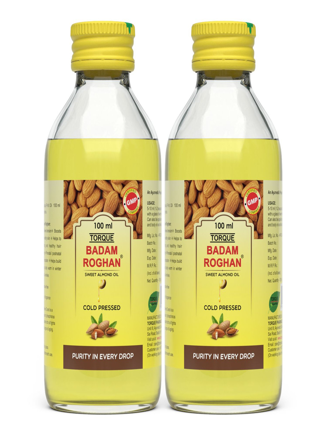 

Torque Set Of 2 Cold Pressed Sweet Almond Oil - 100 ml Each, Yellow