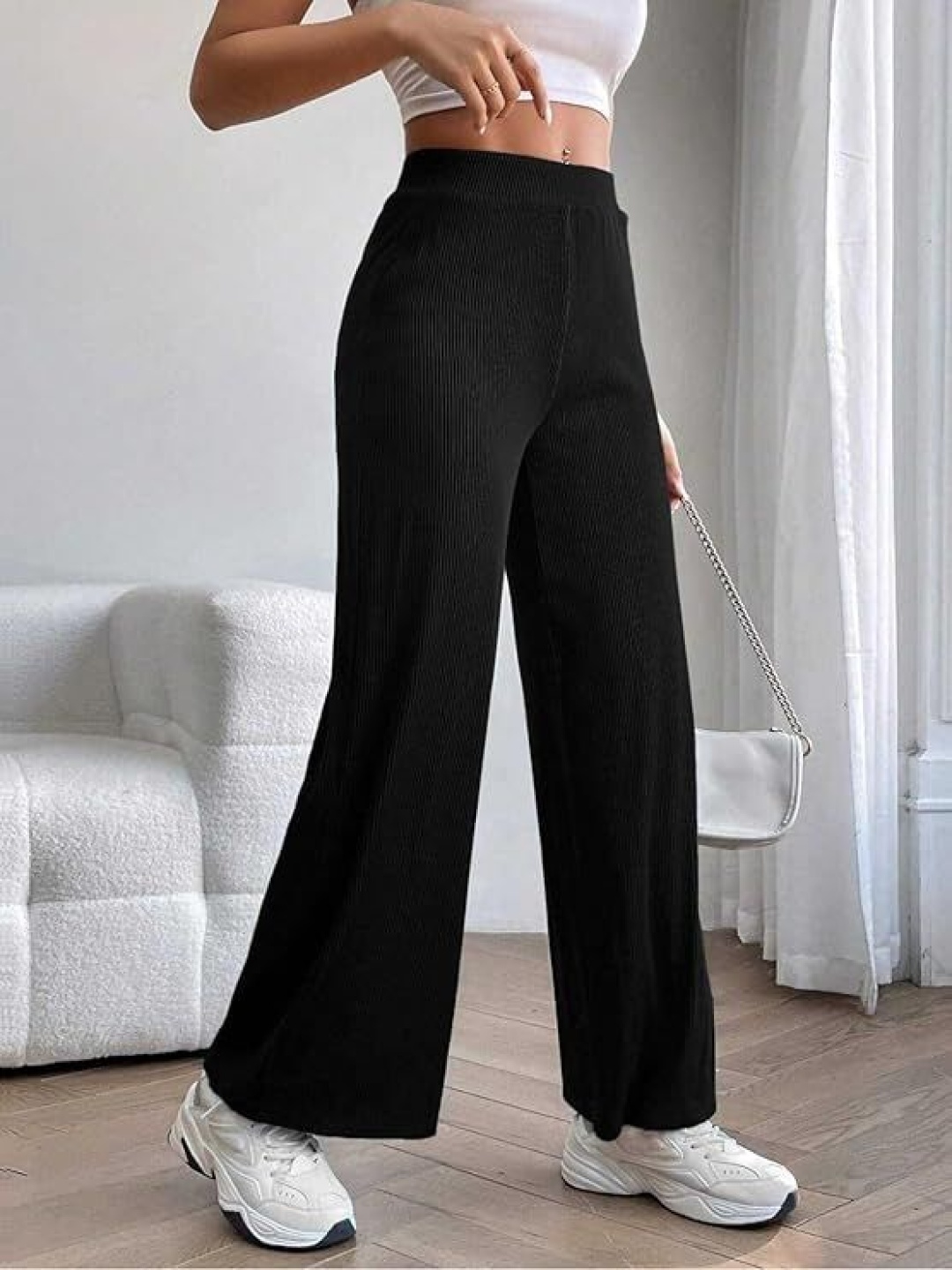 

KASHIAN Women High-Rise Wide Leg Trousers, Black