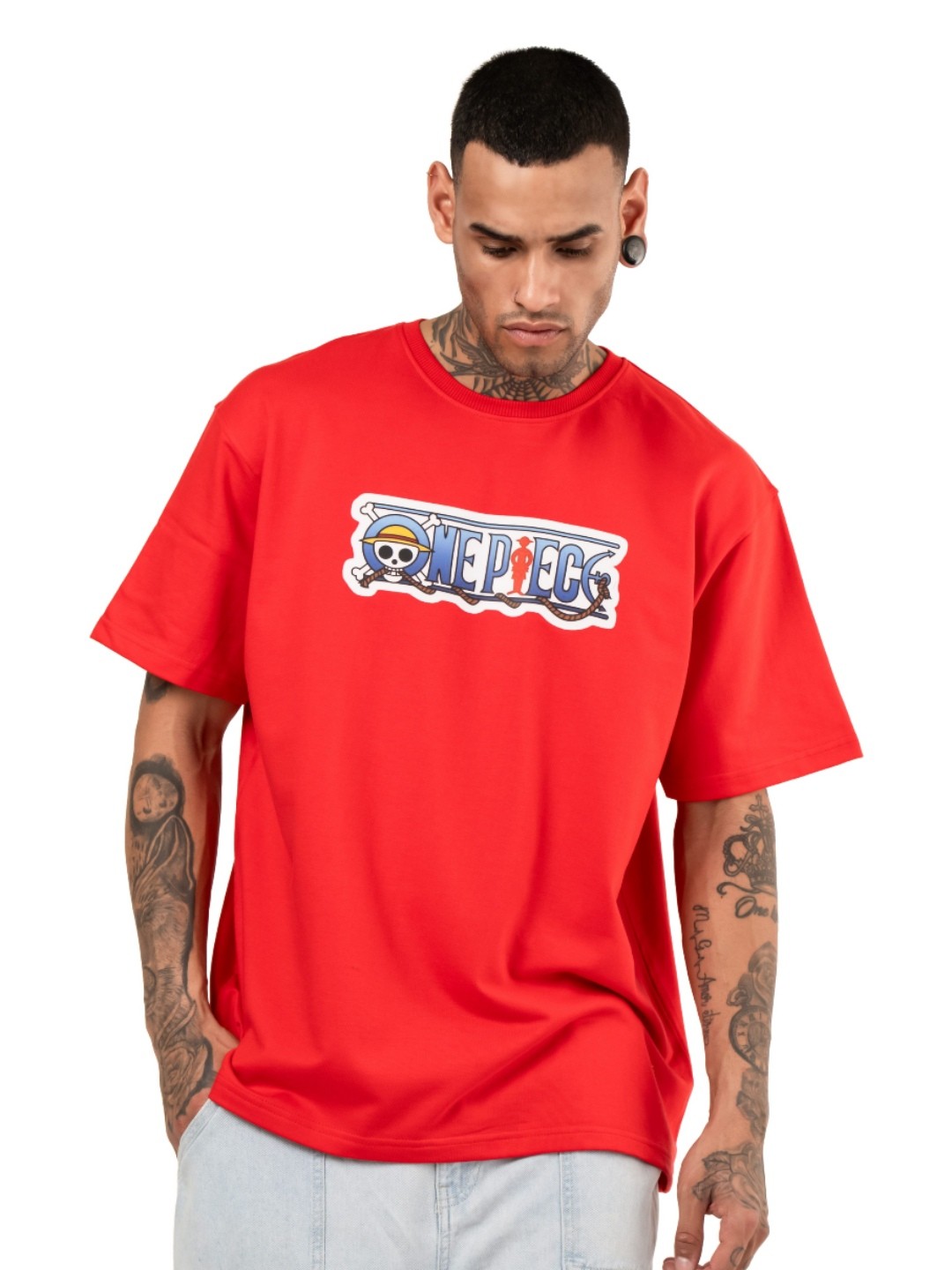 

RHINO CULT Men Graphic Printed Round Neck Cotton Oversized T-shirt, Red