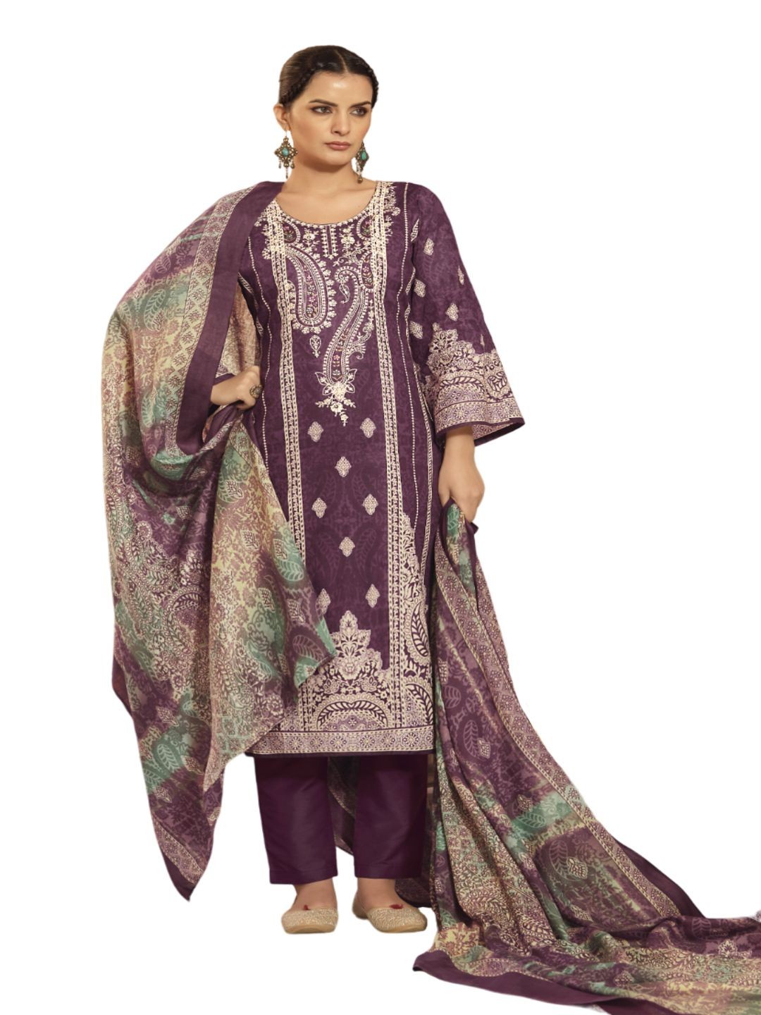 

DRAVINAM Trends Embroidered Pure Cotton Unstitched Dress Material, Purple