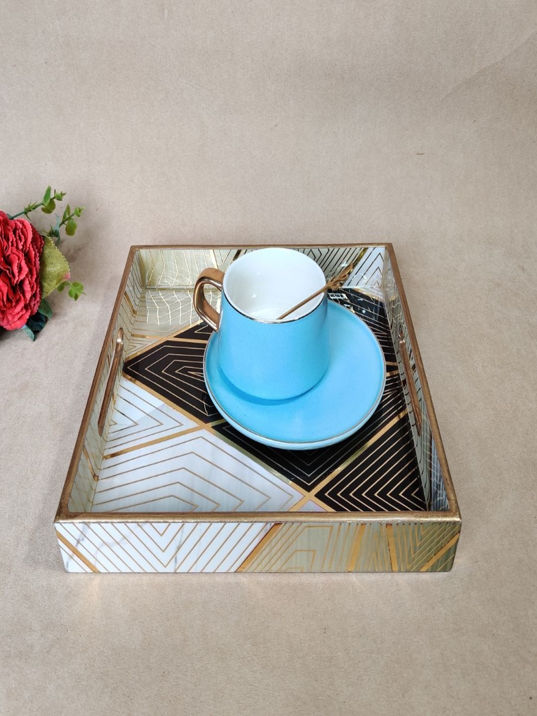 

THE HOME CO. White 2025 MDF 1 Pieces Easy to Clean Serving Tray