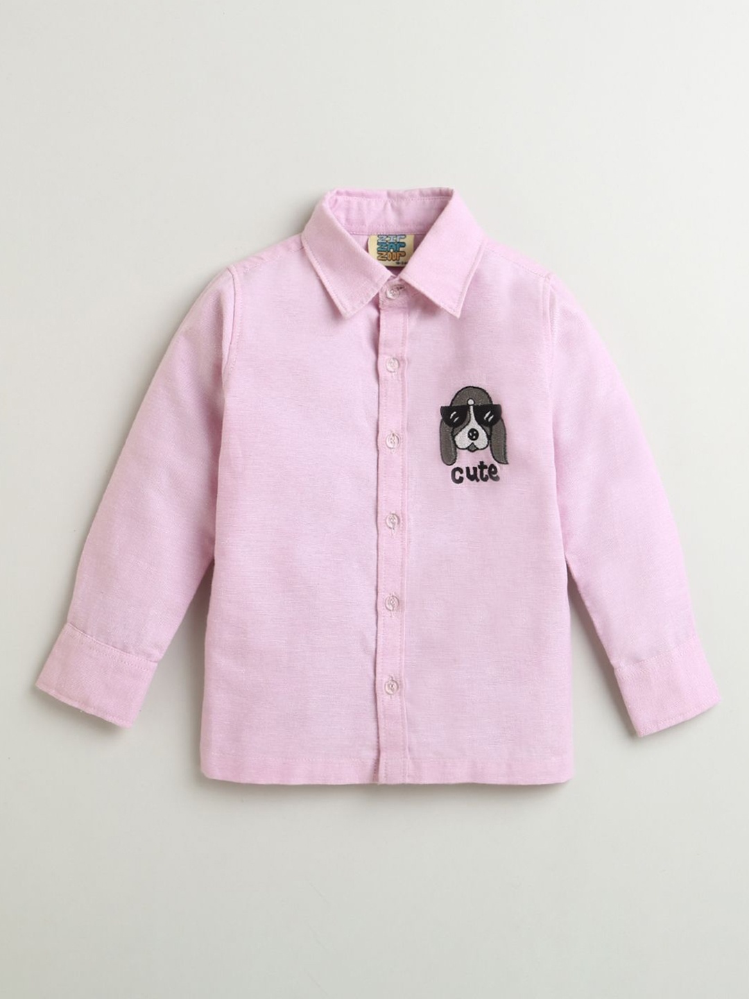 

ZIP ZAP ZOOP Boys Spread Collar Graphic Printed Cotton Casual Shirt, Pink