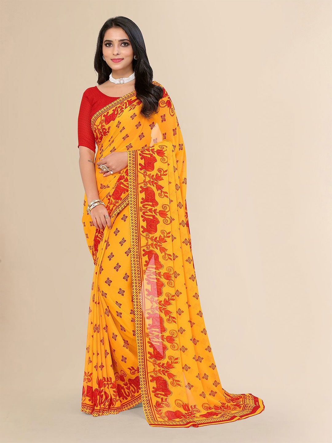 

Moda Rapido Ethnic Motifs Printed Saree With Unstiched Blouse Piece, Yellow