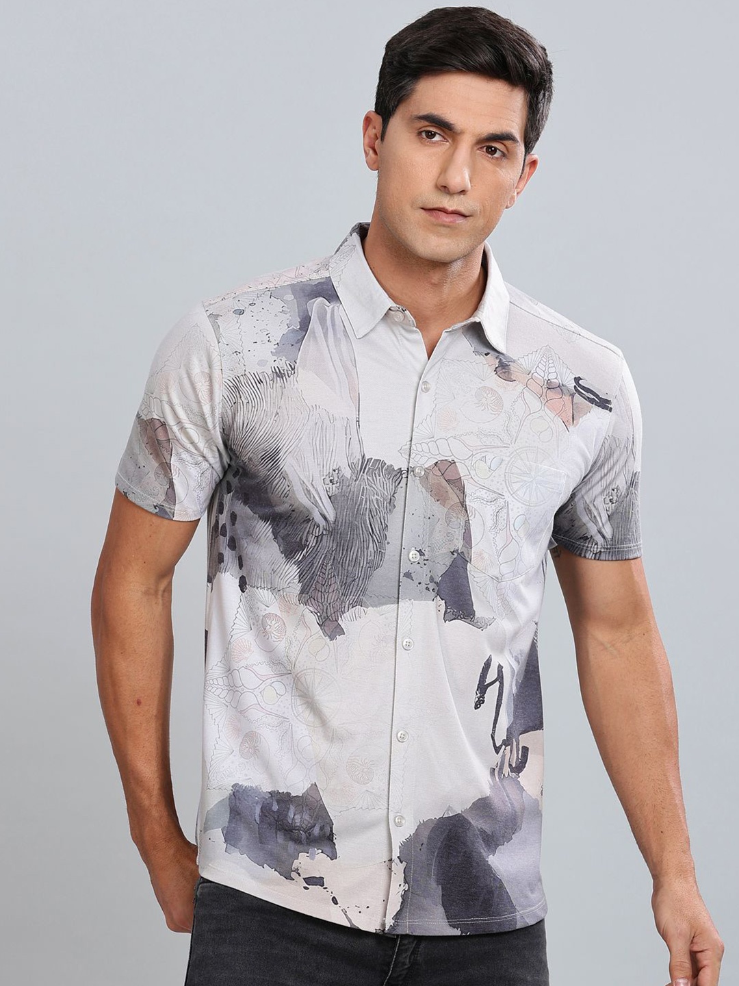 

BULLMER Men Standard Opaque Printed Casual Shirt, Beige