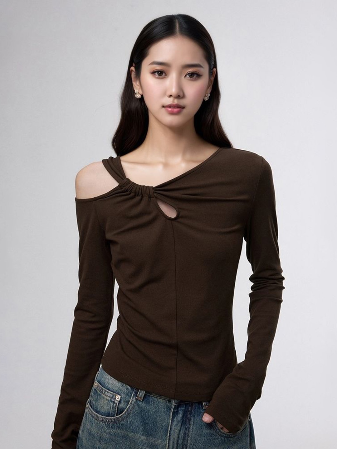 

LULU & SKY Women Cut Out Fitted Top, Brown