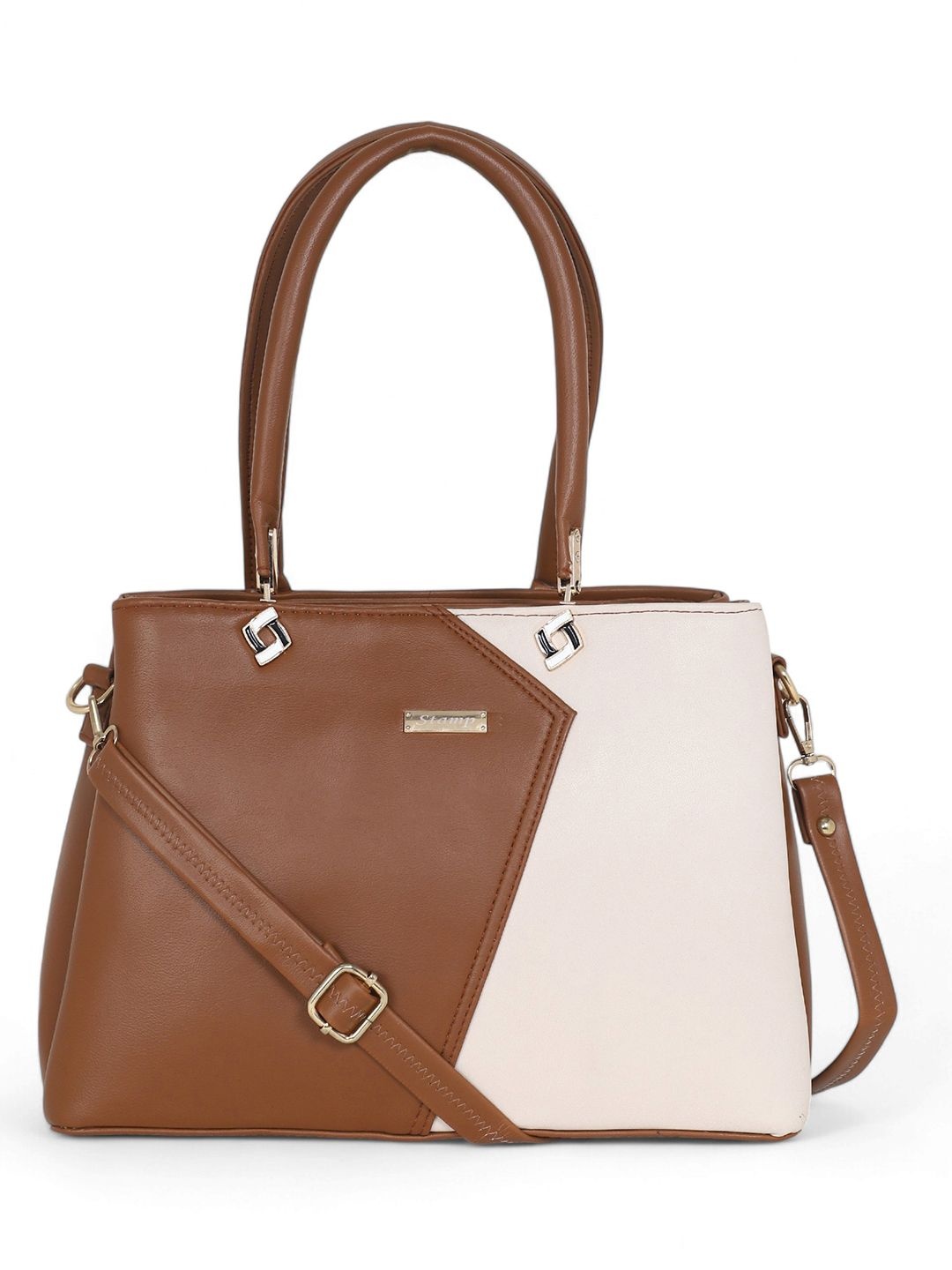 

Stamp Women Colourblocked Structured Handheld Bag, Brown