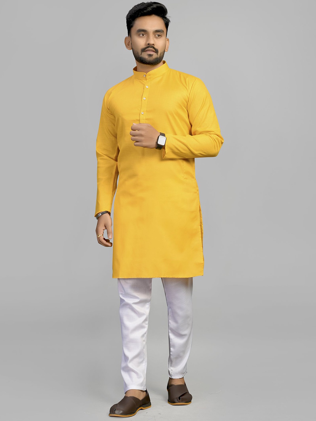 

Fashion FRICKS Band Collar Straight Kurta, Yellow