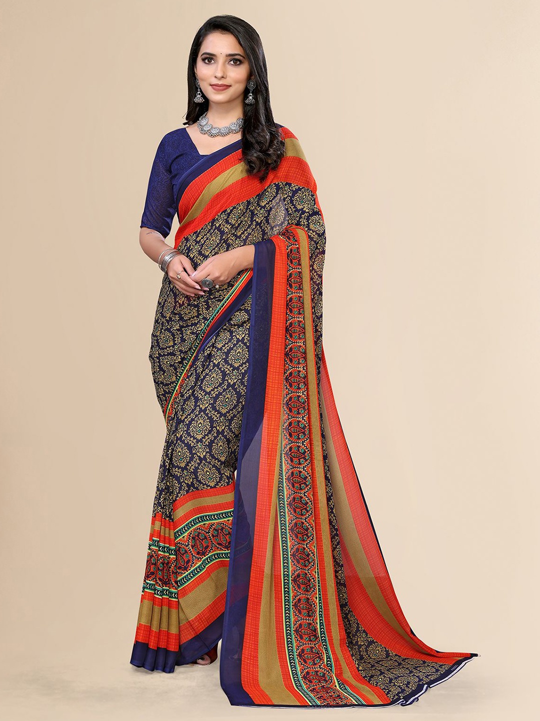 

Moda Rapido Floral Poly Georgette Saree, Blue