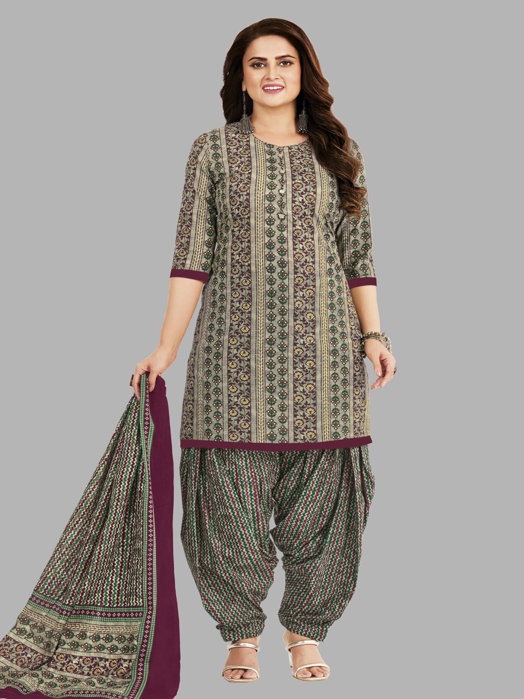

shree jeenmata collection Printed Pure Cotton Unstitched Dress Material, Grey