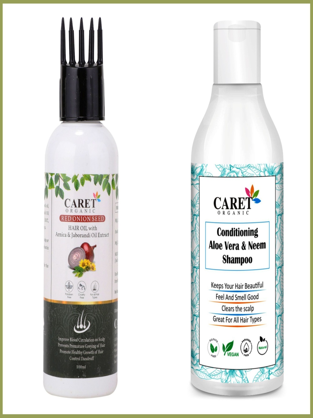 

CARET ORGANIC Set Of 2 Red Onion Seed Hair Oil - 100 ml & Aloevera Shampoo - 300 ml, White