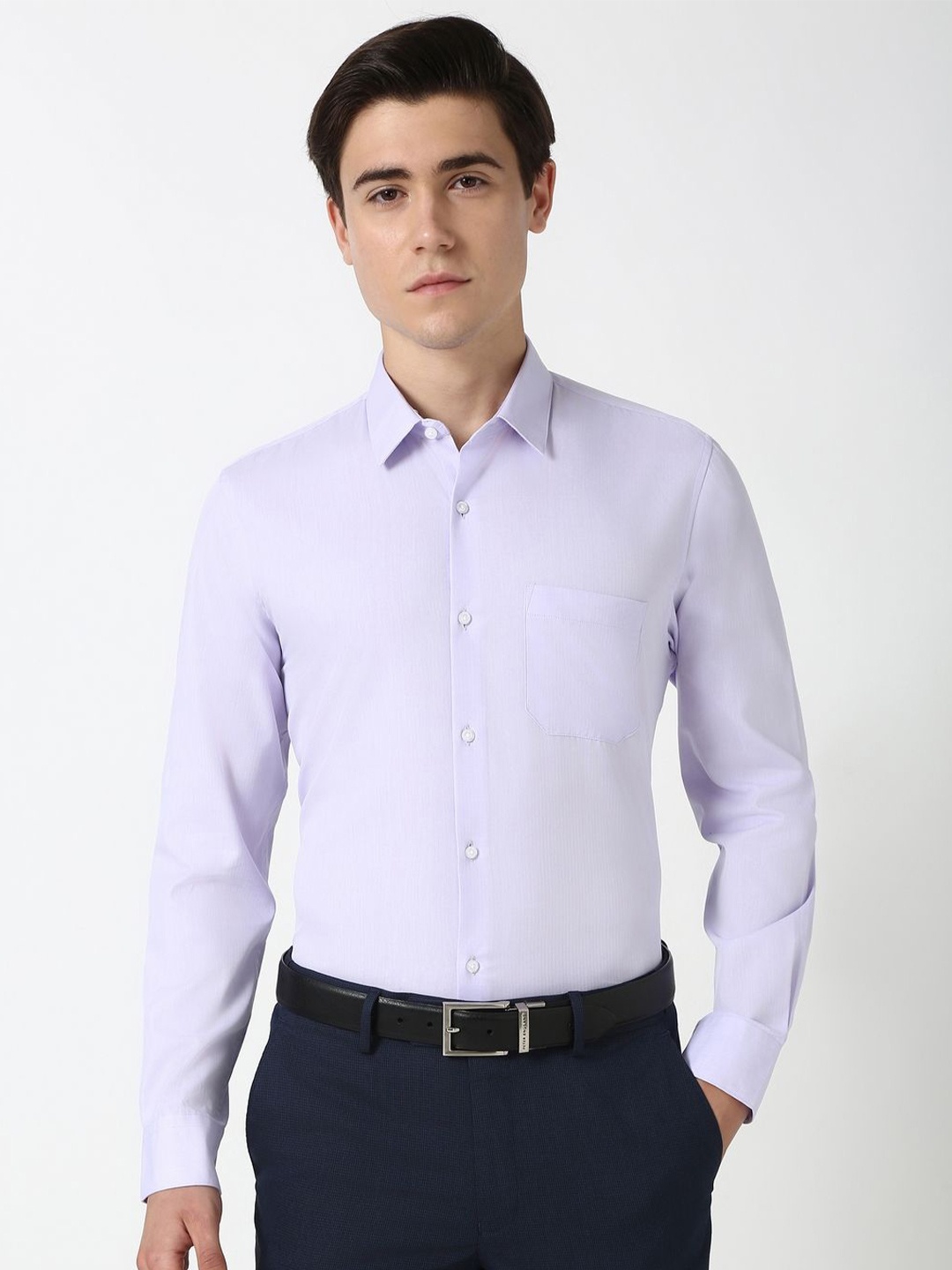 

Peter England Men Slim Fit Spread Collar Textured Cotton Formal Shirt, Lavender