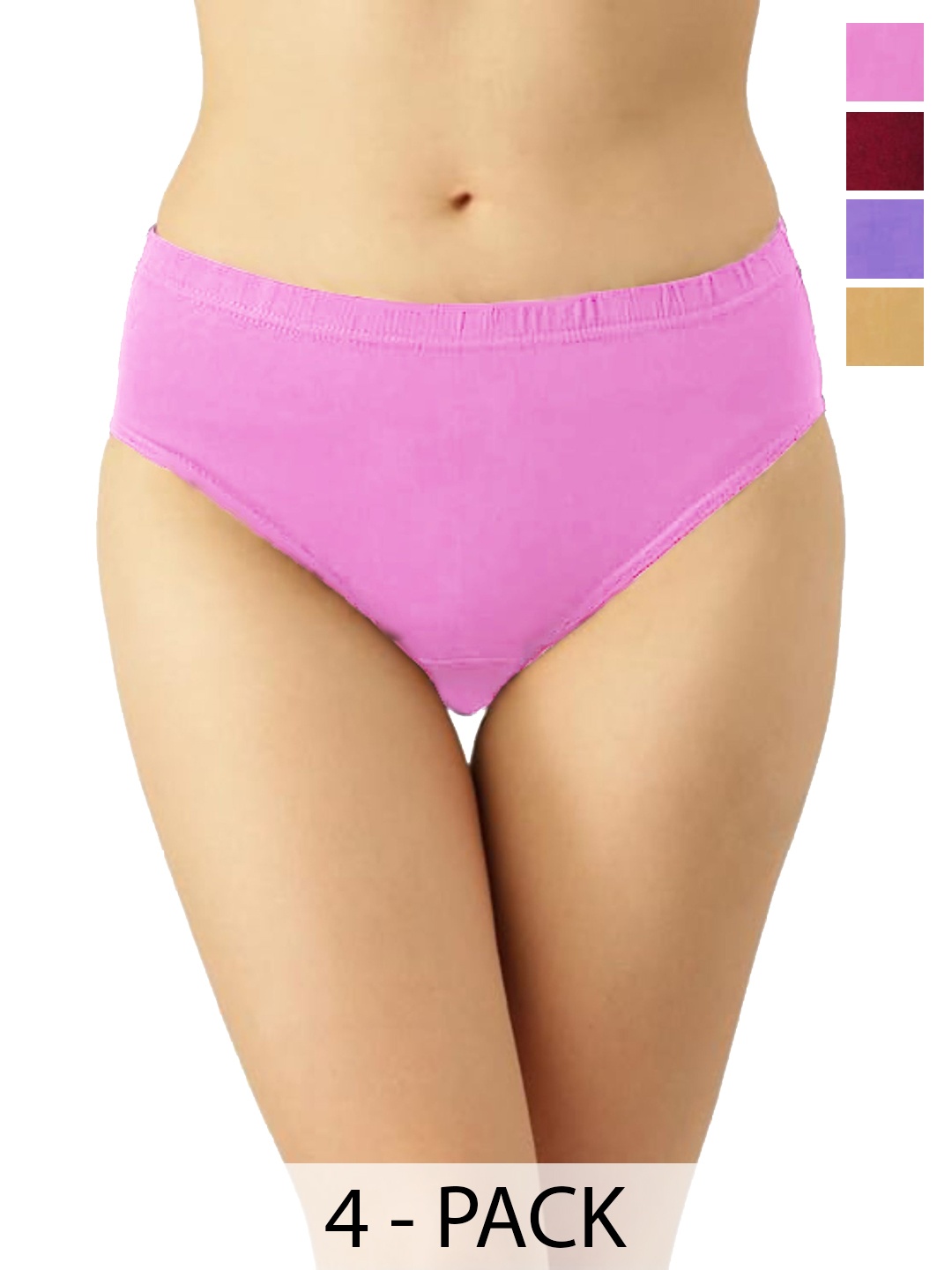 

inner element Pack Of 4 Mid Rise Hipster Briefs -LC_Panty_Pink_Purple_Beige_Maroon_PK4_XS