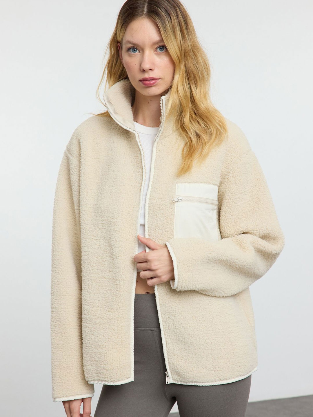 

Trendyol Women Mock Collar Sweatshirt, Beige