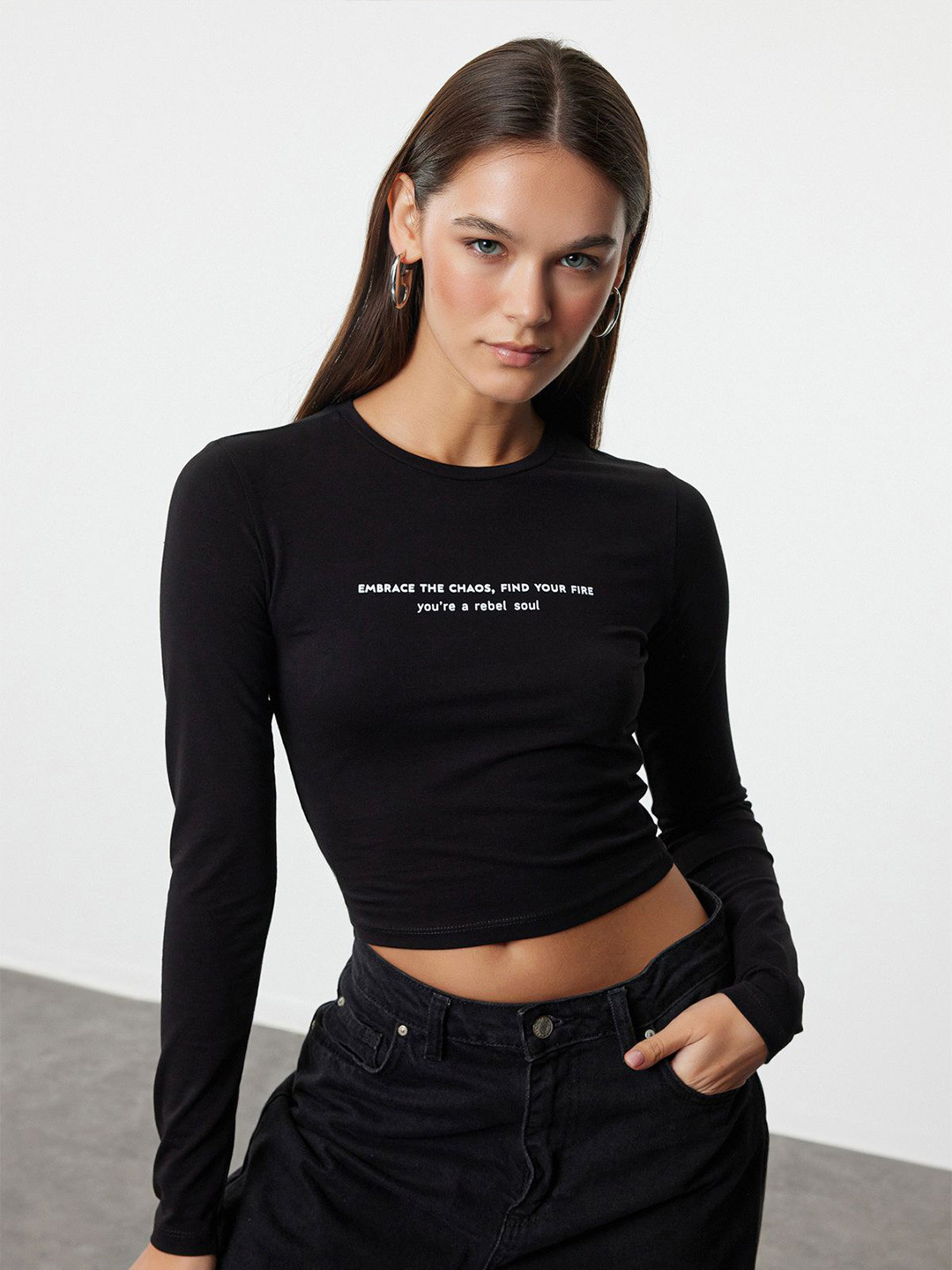 

Trendyol Print Cotton Crop Top, Na