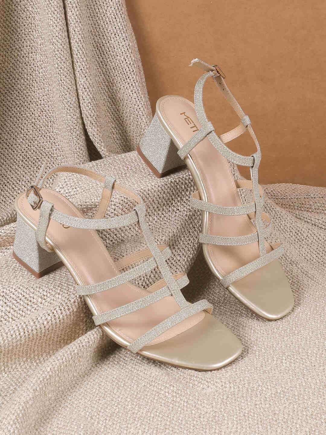 

Metro Women Embellished Block Heel Sandals, Gold