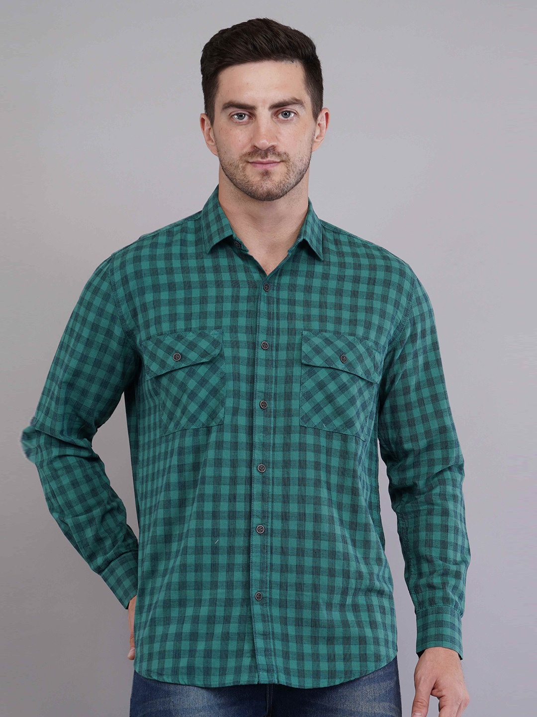 

Binioz Men Classic Buffalo Checks Opaque Checked Casual Shirt, Green