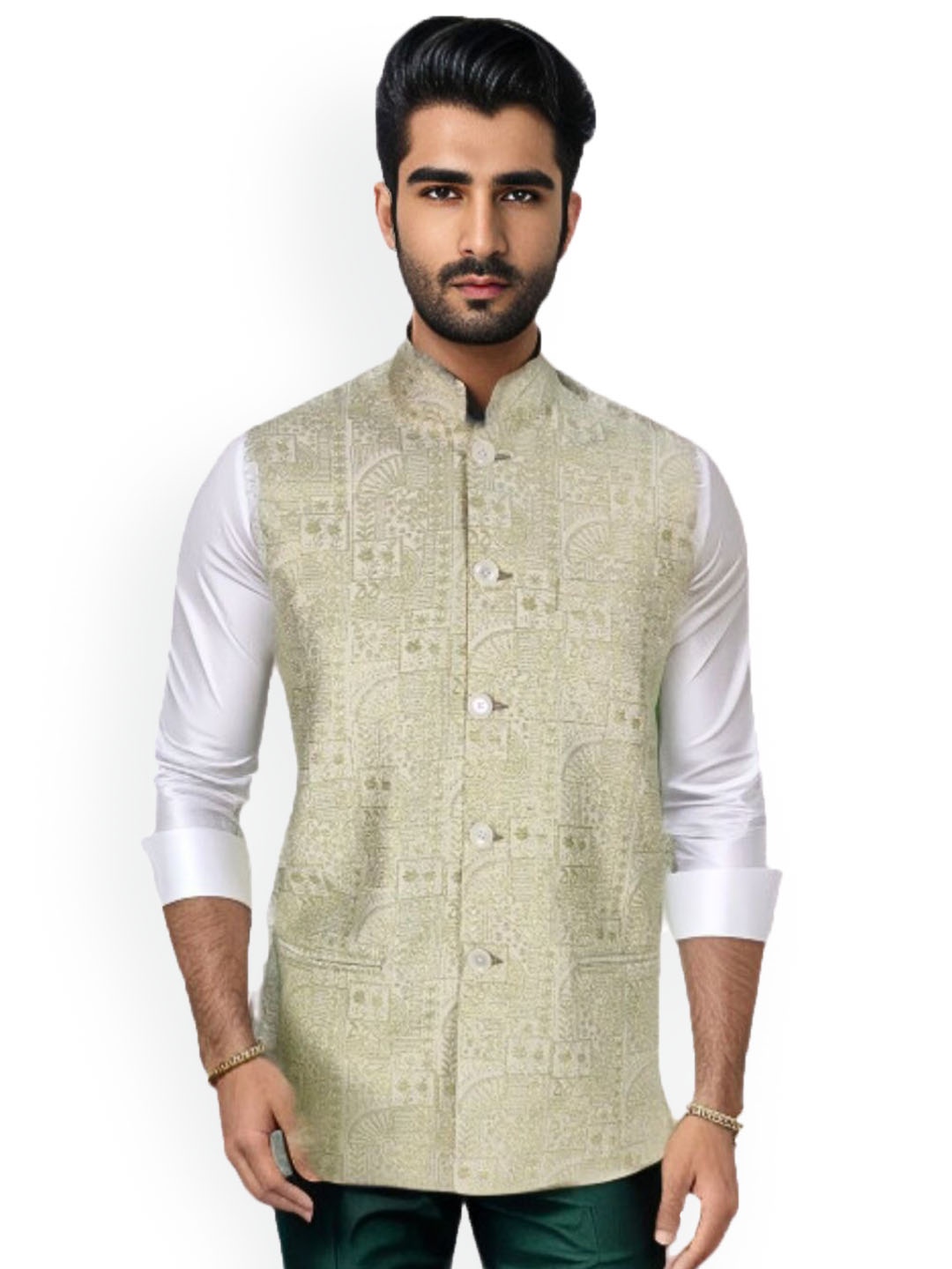 

Blacksmith Woven Design Nehru Jacket, Gold