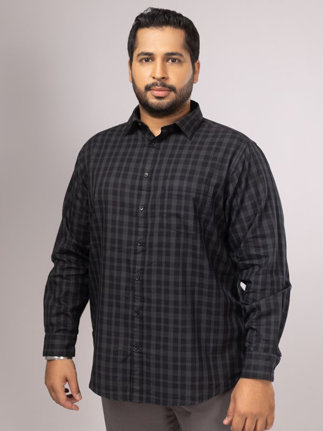 

Sizeupp Men Plus Size Standard Oversized Fit Tartan Checked Cotton Casual Shirt, Black