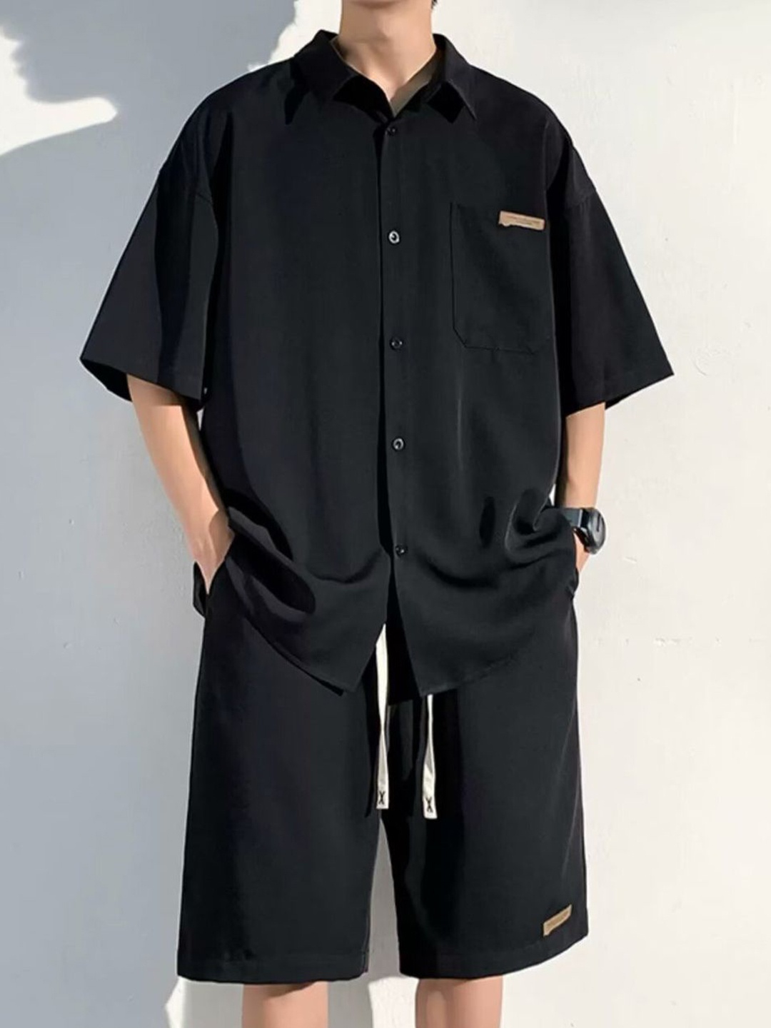 

StyleCast x Revolte Short Sleeves Shirt With Shorts, Black