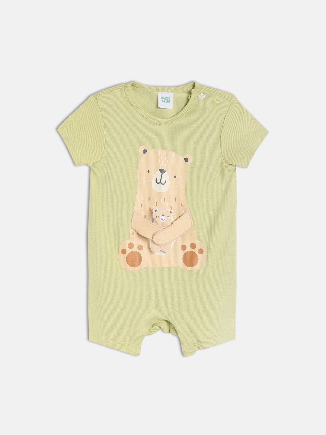 

MINI KLUB Infant Boys Cartoon Printed Cotton Applique Half Sleeves Romper, Beige