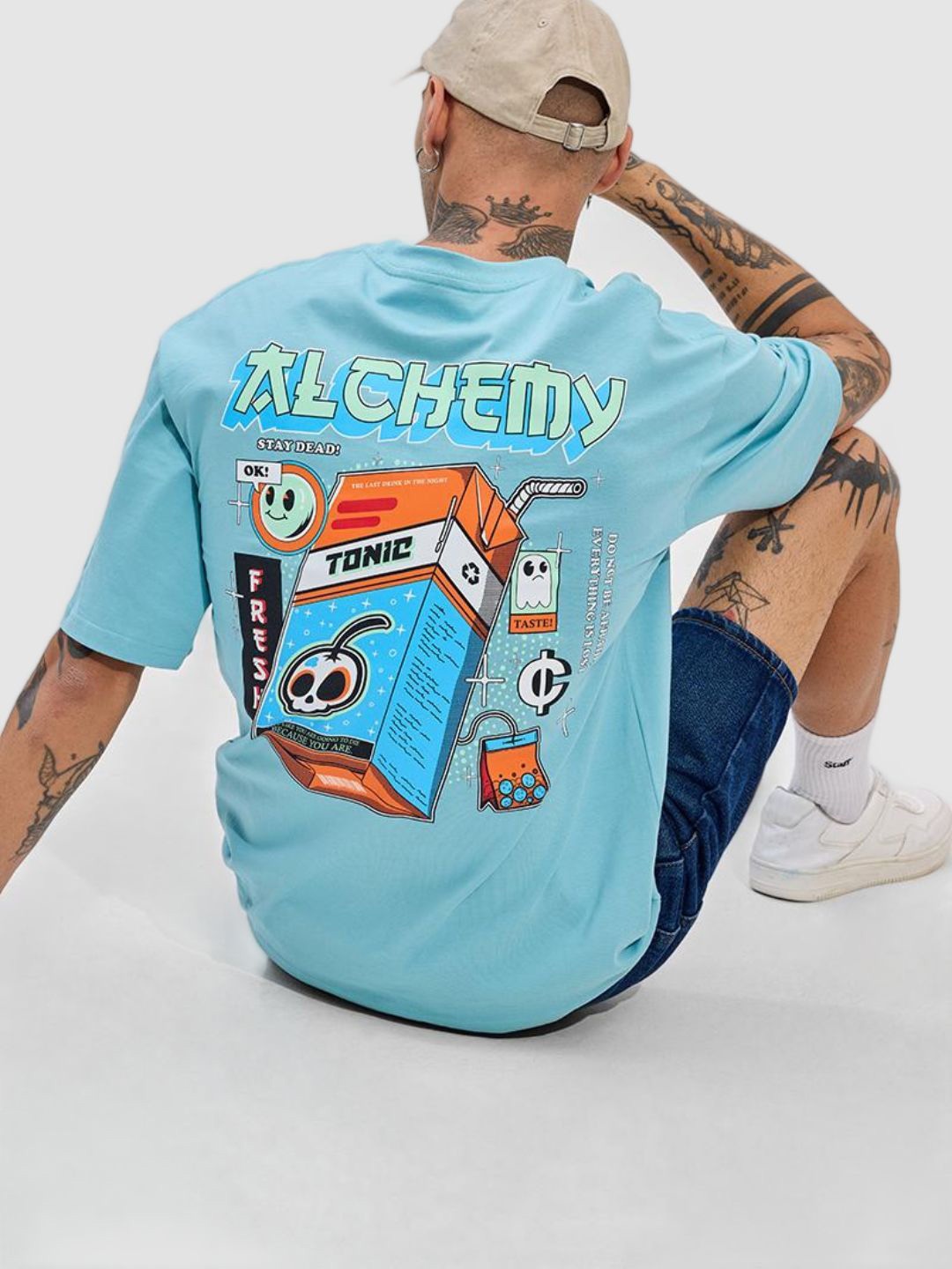 

Snitch Men Graphic Printed Round Neck Cotton Oversized T-shirt, Turquoise blue