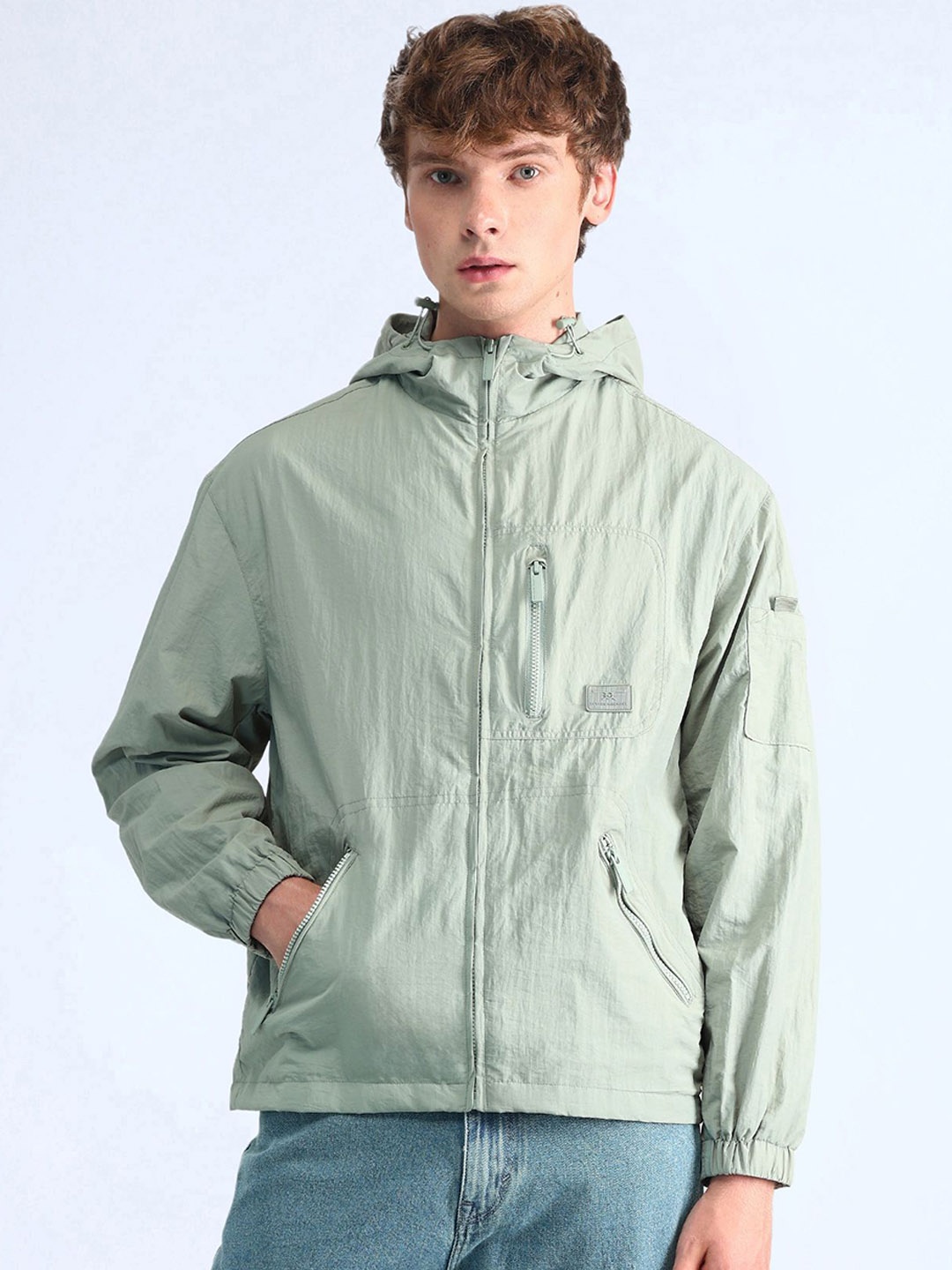 

Flying Machine Men Hooded Solid Casual Tailored Jacket, Green