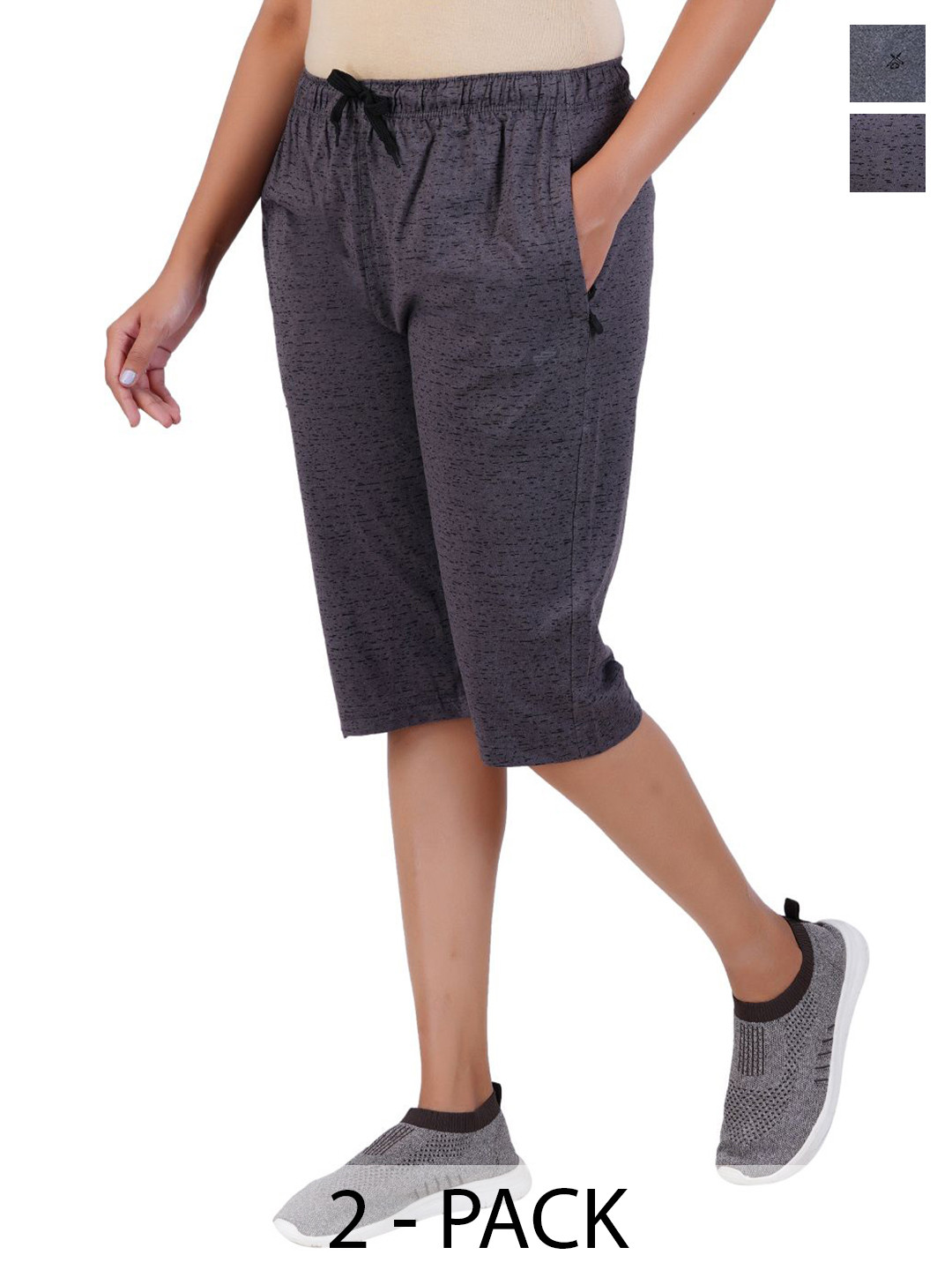 

FEEL TRACK Women Printed Capris, Grey