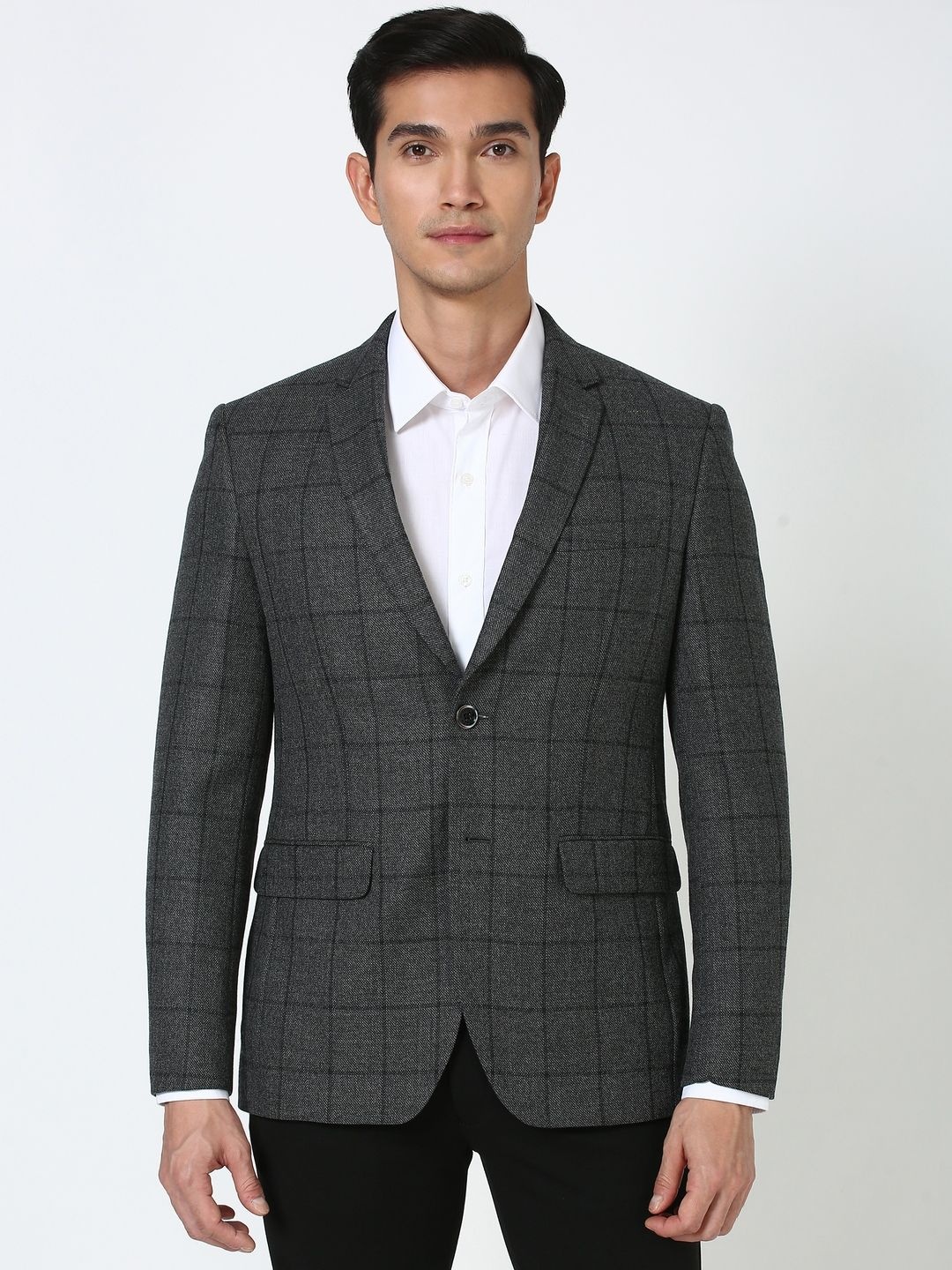 

Peter England Elite Checked Single-Breasted Blazer, Grey