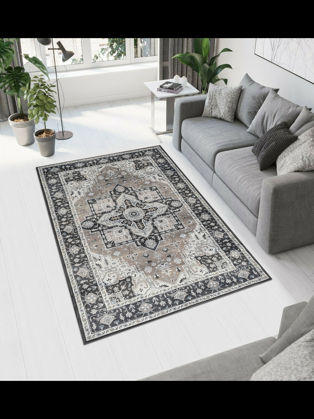 

MAA HOME CONCEPT Black Ethnic Motifs Anti-Skid Woollen Carpet
