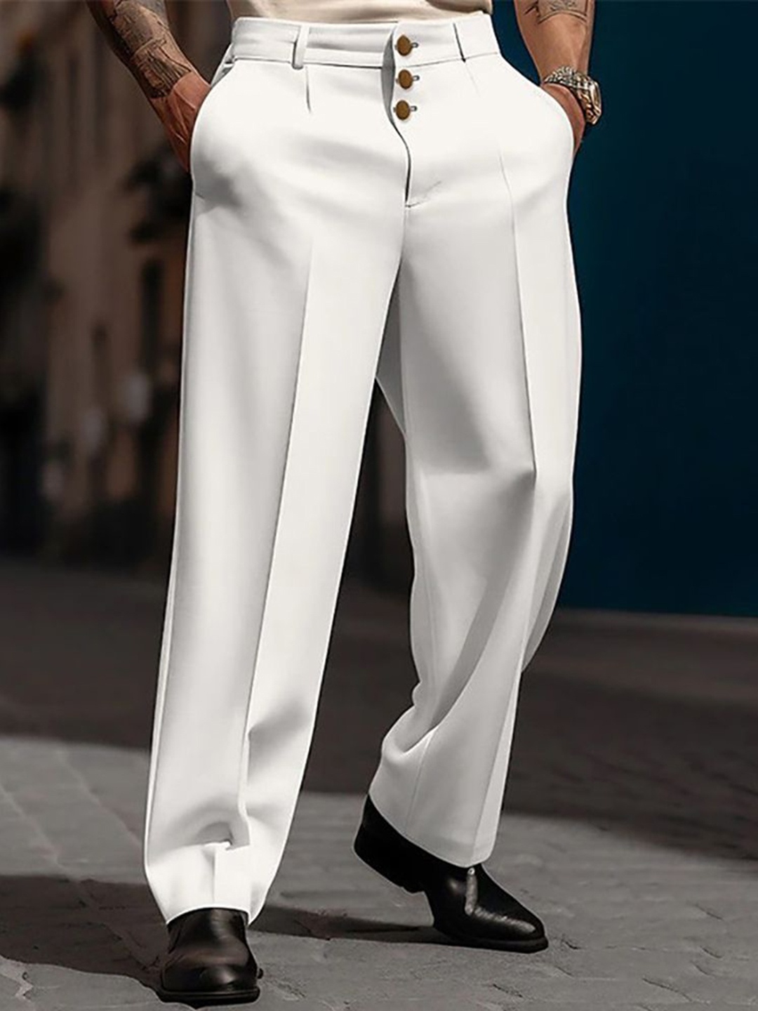

StyleCast x Revolte Men Easy Wash Mid-Rise Regular Fit Trousers, White